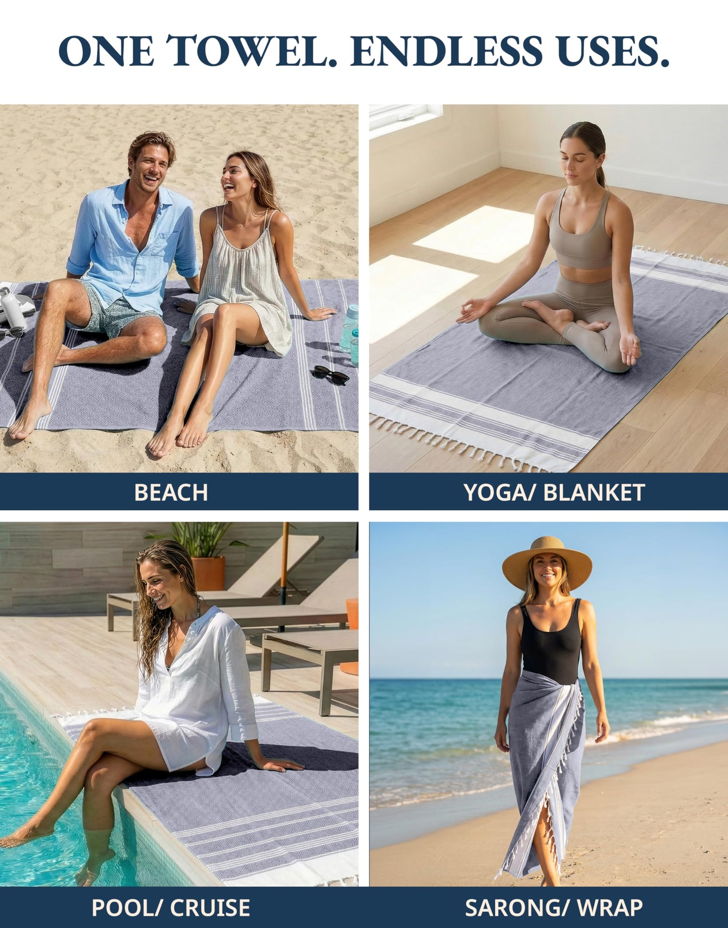 LANE LINEN Beach Towels 6 Pack - Oversized & Pre-Washed Large Beach Towel Set - Stylish Pool Towels for Adults, Quick Dry, Soft & Lightweight Lightweight Travel Towel Pack, 39"x71" - Coastal Harmony