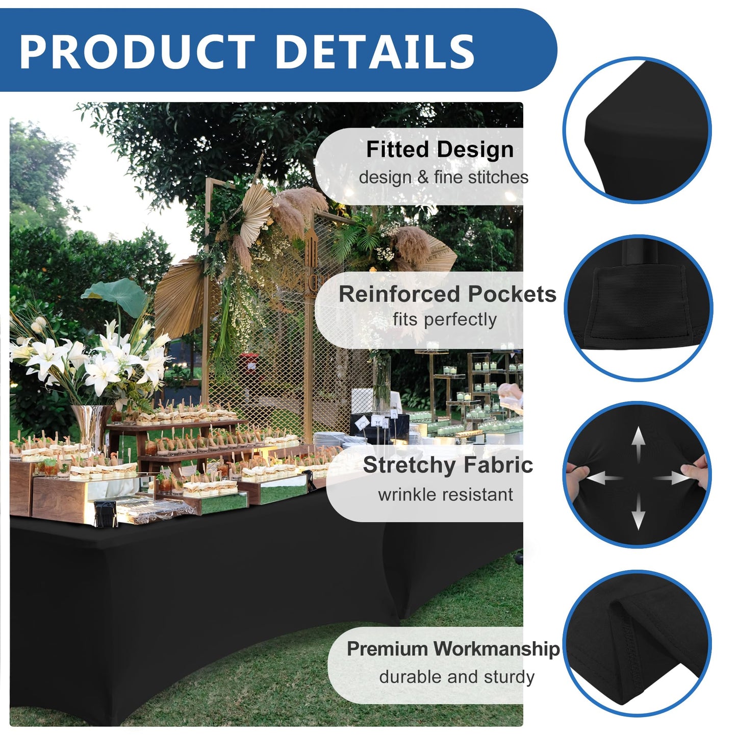 Enjoyidea Table Cloths for 6 Foot Rectangle Tables-8 Pack Black Fitted Stretch Table Cover-Spandex Elastic 6ft Folding Tablecloth for Party Vendor Booth Display Banquet Buffet Event Craft Trade Show