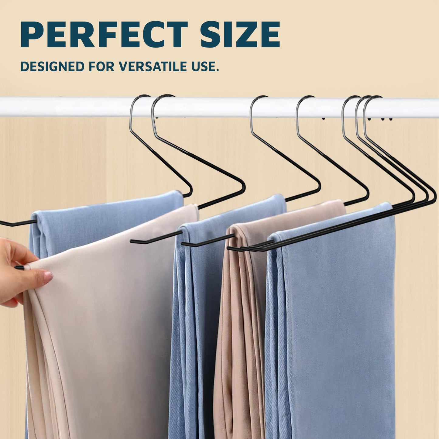Lifemaster Metal Pants Hanger Set - 50 Pieces Elegant Non-Slip Closet Space Saving Hanger Set for Pants, Trouser, Blankets, and Jeans with Rubber Coating and Open Ended Sleek Design - Black