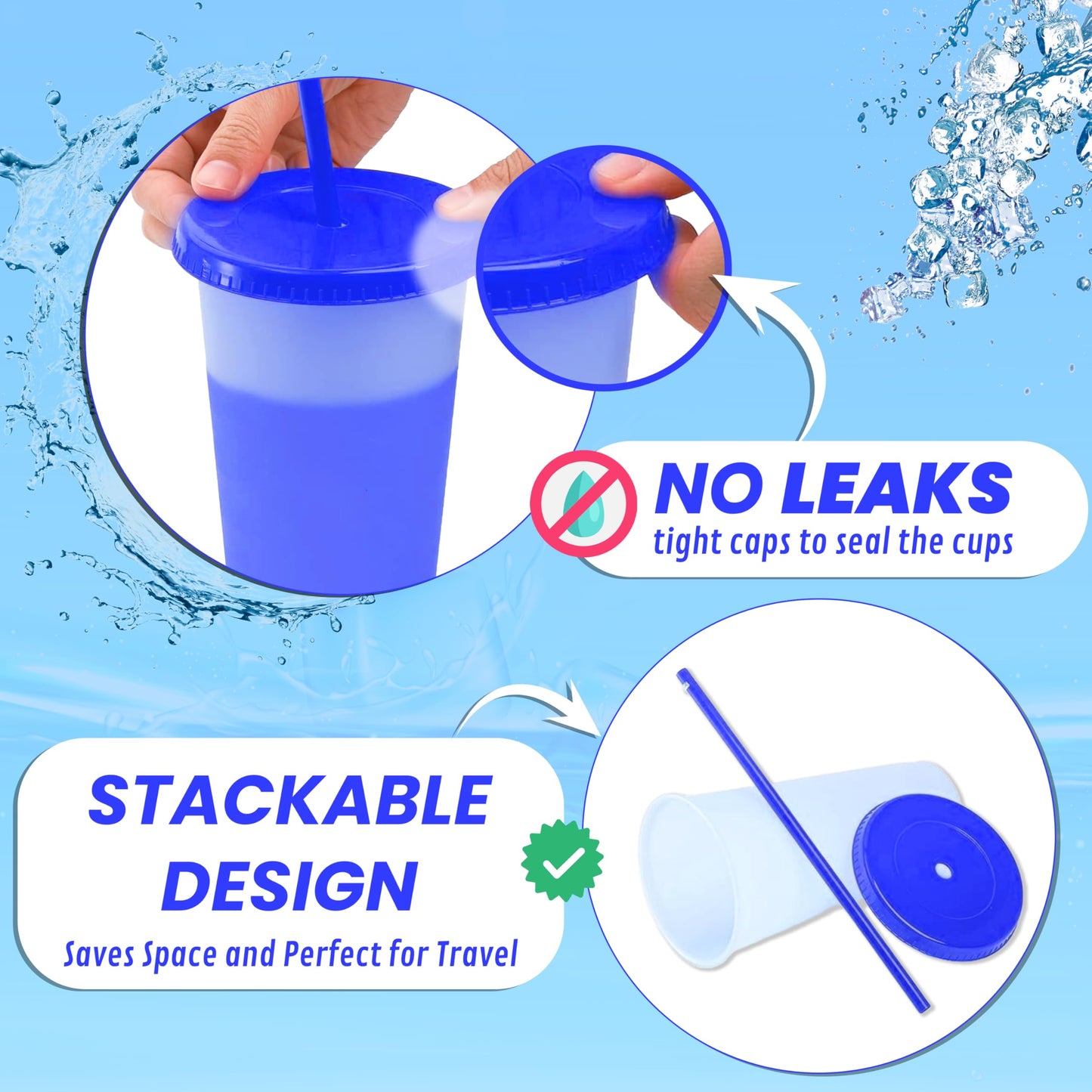 EXITOGLOBAL 19pcs 24oz Color Changing Cups with Lids and Straws, Color Changing Tumbler, Reusable Cups with Lids in Multicolors Perfect for Cold Drinks, Cold Coffee, Smoothie etc
