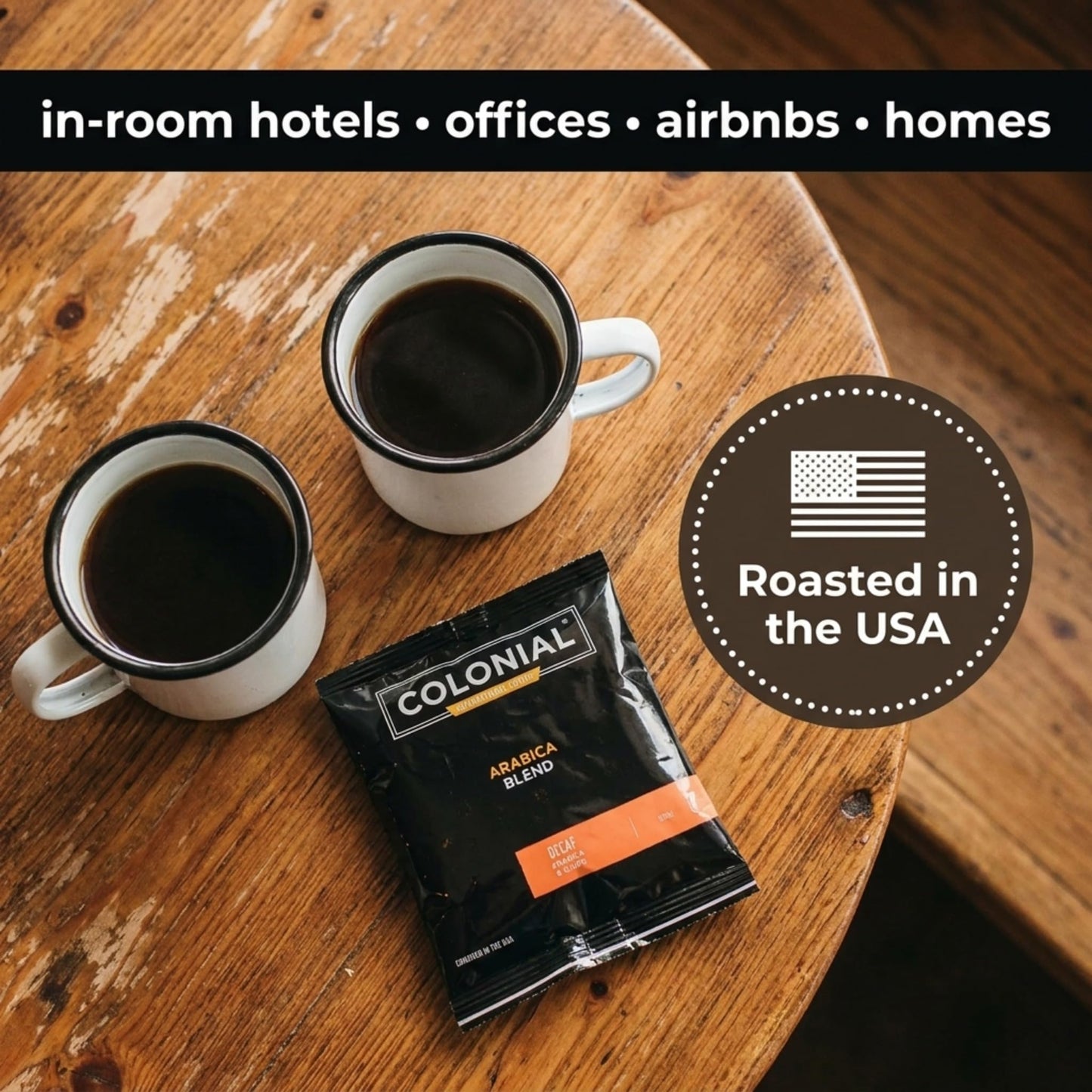 Colonial In-Room Decaf Ground Coffee Filter Packs for Hotel Rooms, Decaffeinated Dark Roast, 0.50 Ounce (Pack of 50), Use with 4-Cup Drip Coffee Machine