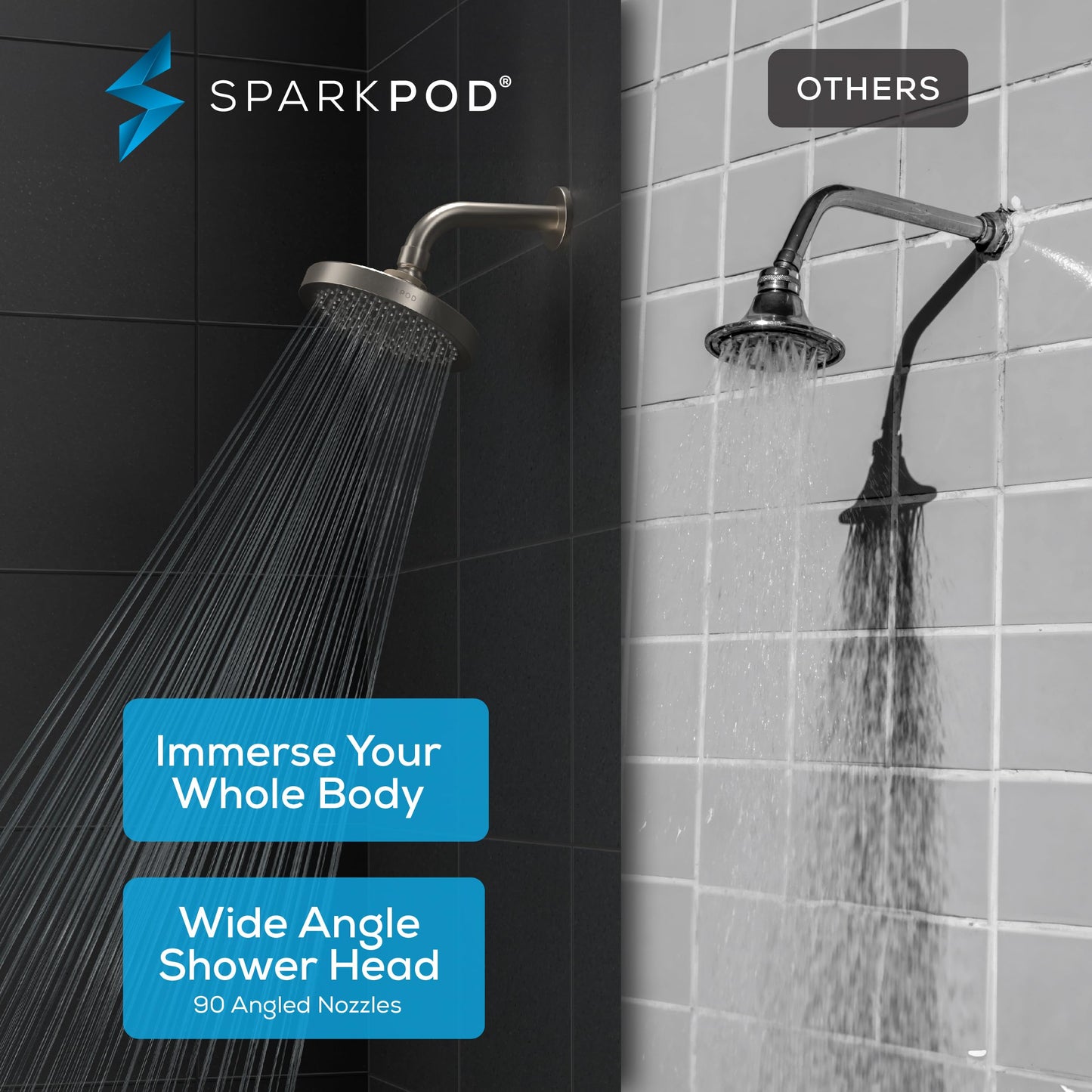 SparkPod Shower Head - High Pressure Rain - Premium Quality Luxury Design - Easy Clean Adjustable Replacement for Your Bathroom Shower Heads (Elegant Brushed Nickel, 6 Inch Round)