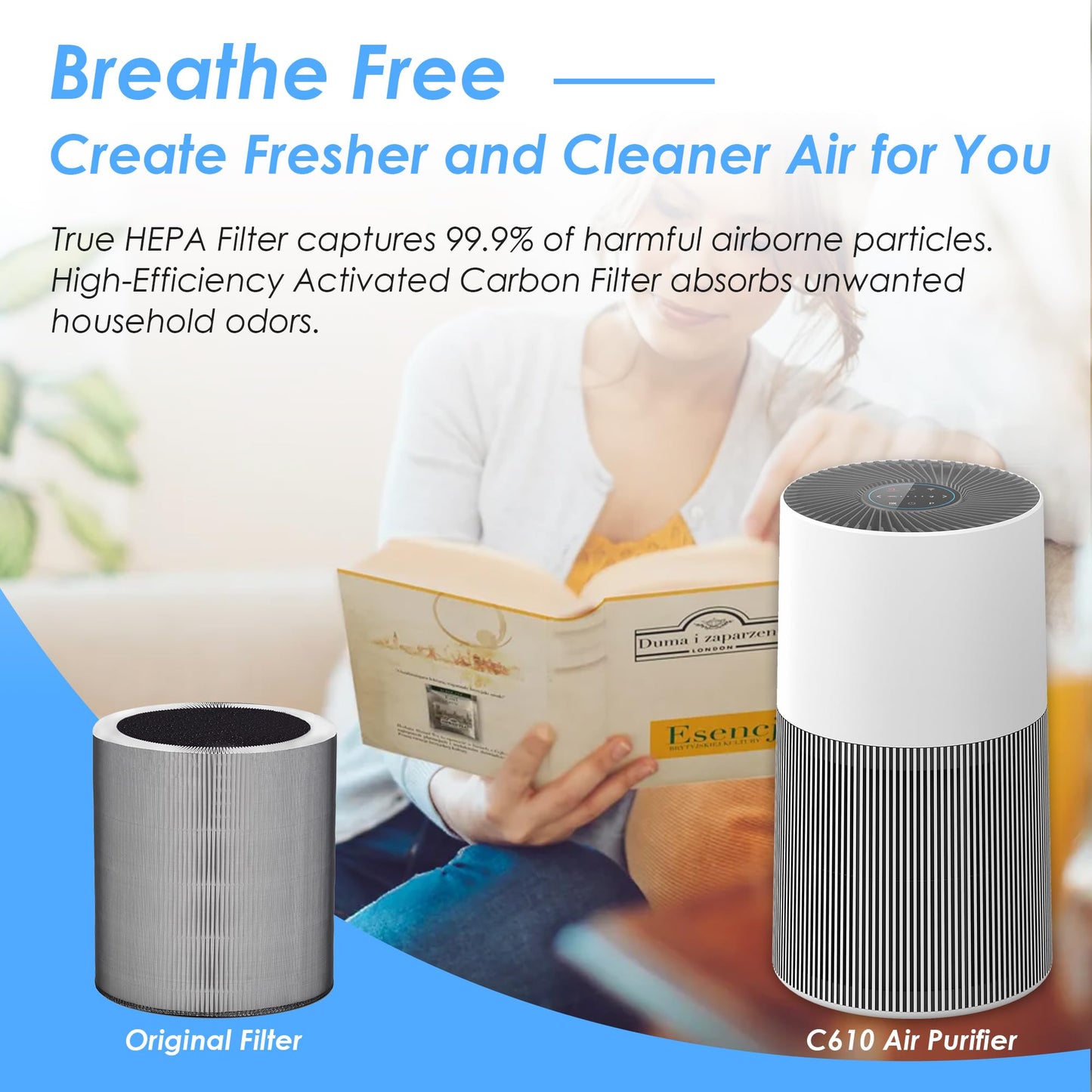 Flintar Replacement HEPA Filter, Compatible with Coway Airmega 100 Air Purifier, 3-in-1 Pre-filter, H13 True HEPA and Deodorization Filter Set (2- Pack)