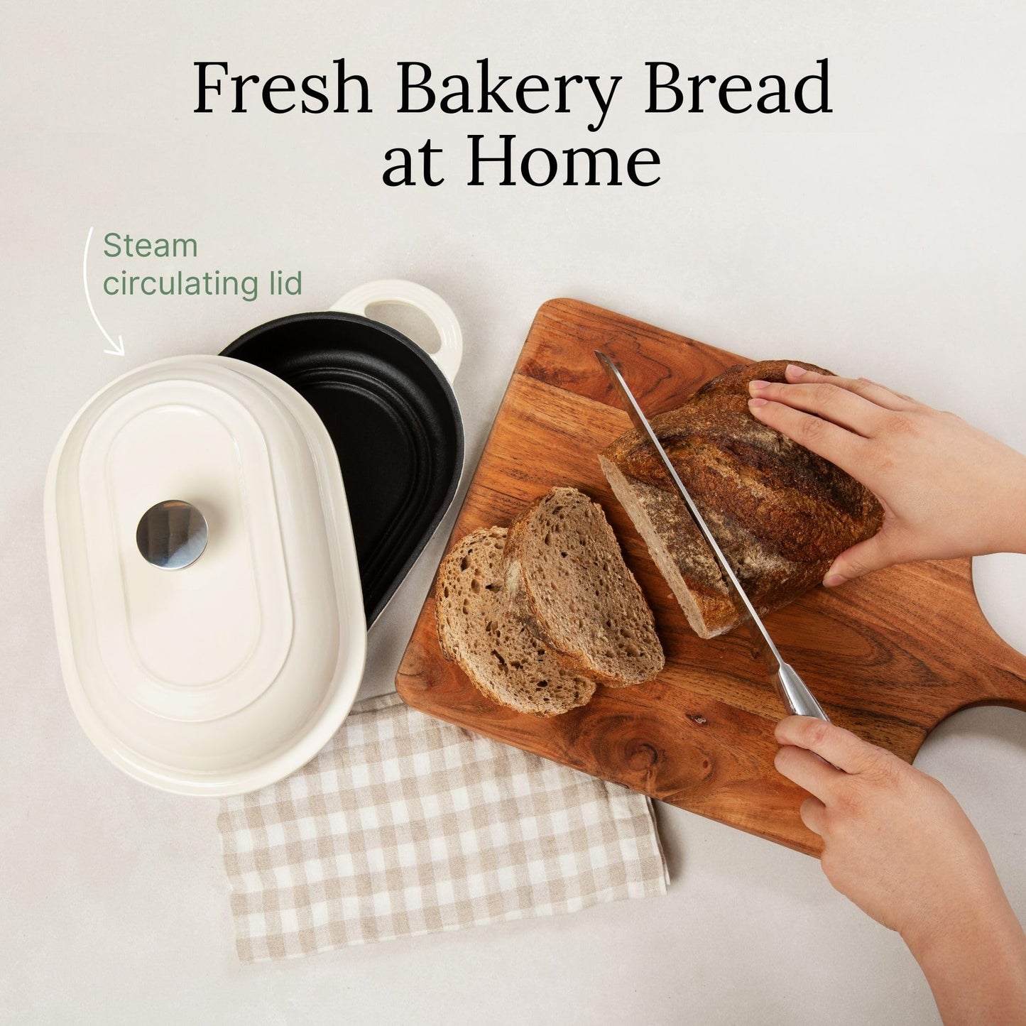 TOMO Cast Iron Oval Bread Oven, 10" x 6.5" - Rustic Dutch Oven Bread Cloche with Steam Circulating Lid for Perfect Sourdough