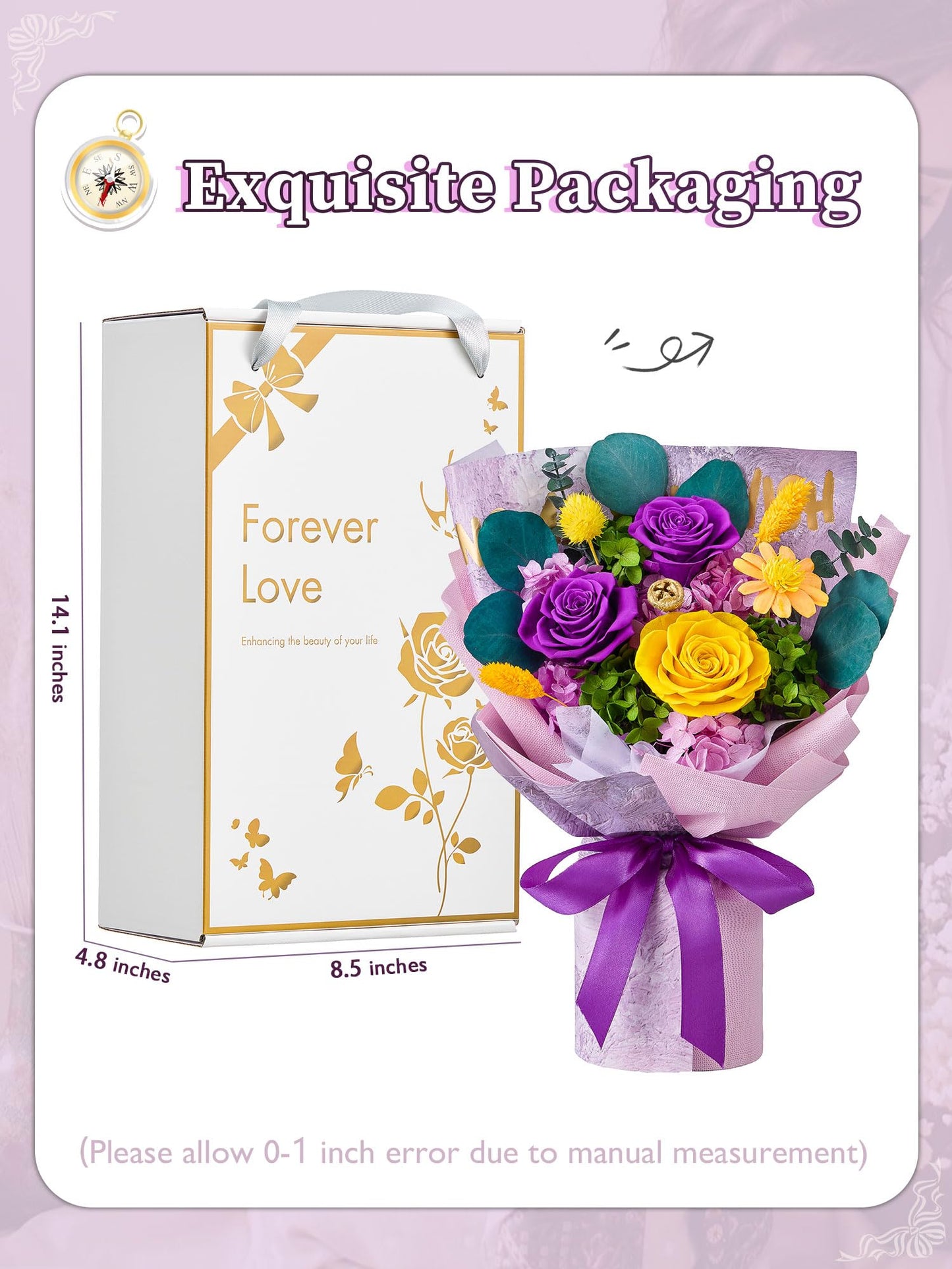 Beaulasting Roses Flowers for Delivery Prime Forever Flowers Preserved Roses Bouquets Purple Flower Birthday Gifts for Women Valentine's Day Mothers Day Graduation