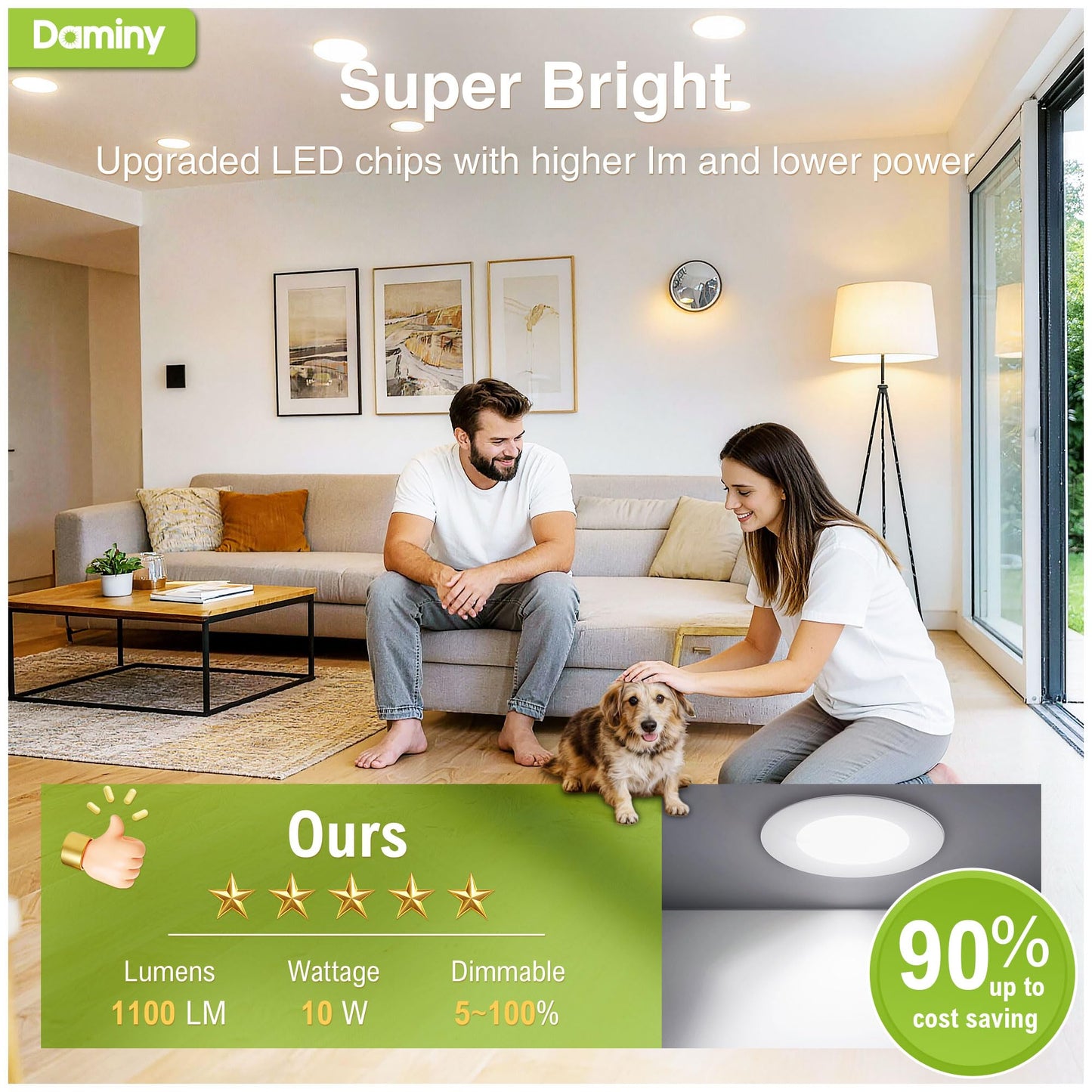 DAMINY 12 Pack 6 Inch LED Recessed Lighting with Junction Box,5CCT,Ultra-Thin Recessed Light,10W 1100LM, Dimmable Canless Wafer Ceiling Light, High Brightness