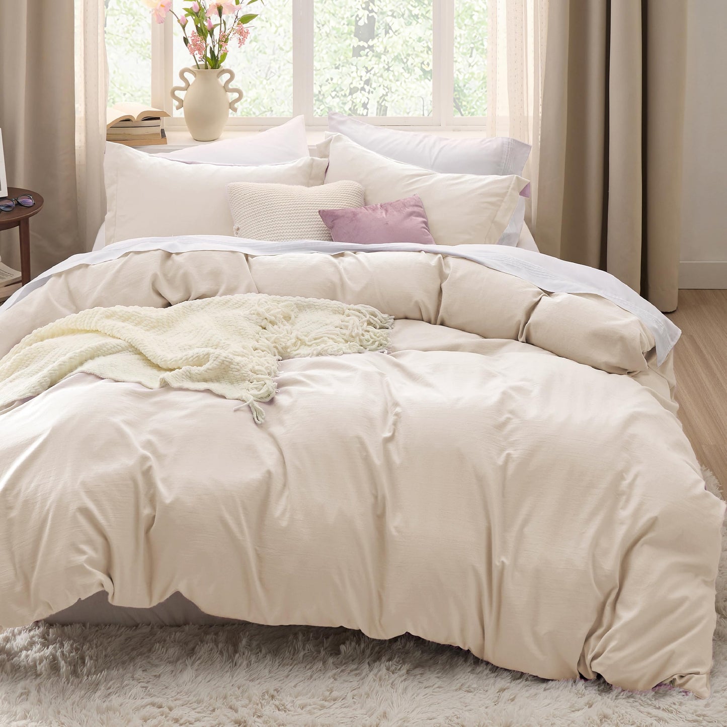 Bedsure Cream Duvet Cover King Size - 3 Pieces Prewashed Cotton-Like Polyester Extra Soft Bedding Set, Includes 1 Duvet Cover 104x90 Inches with Zipper Closure & 2 Pillow Shams, No Comforter