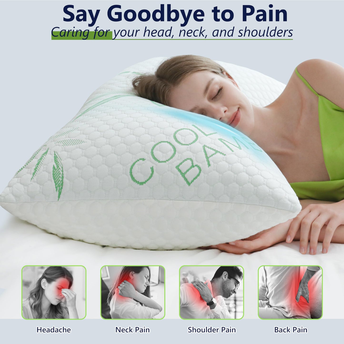 DGPEAR Memory Foam Pillows, Cooling Pillows Queen Size Set of 2 Adjustable Firm Bamboo Bed Pillows for Hot, Side, Back and Stomach Sleepers