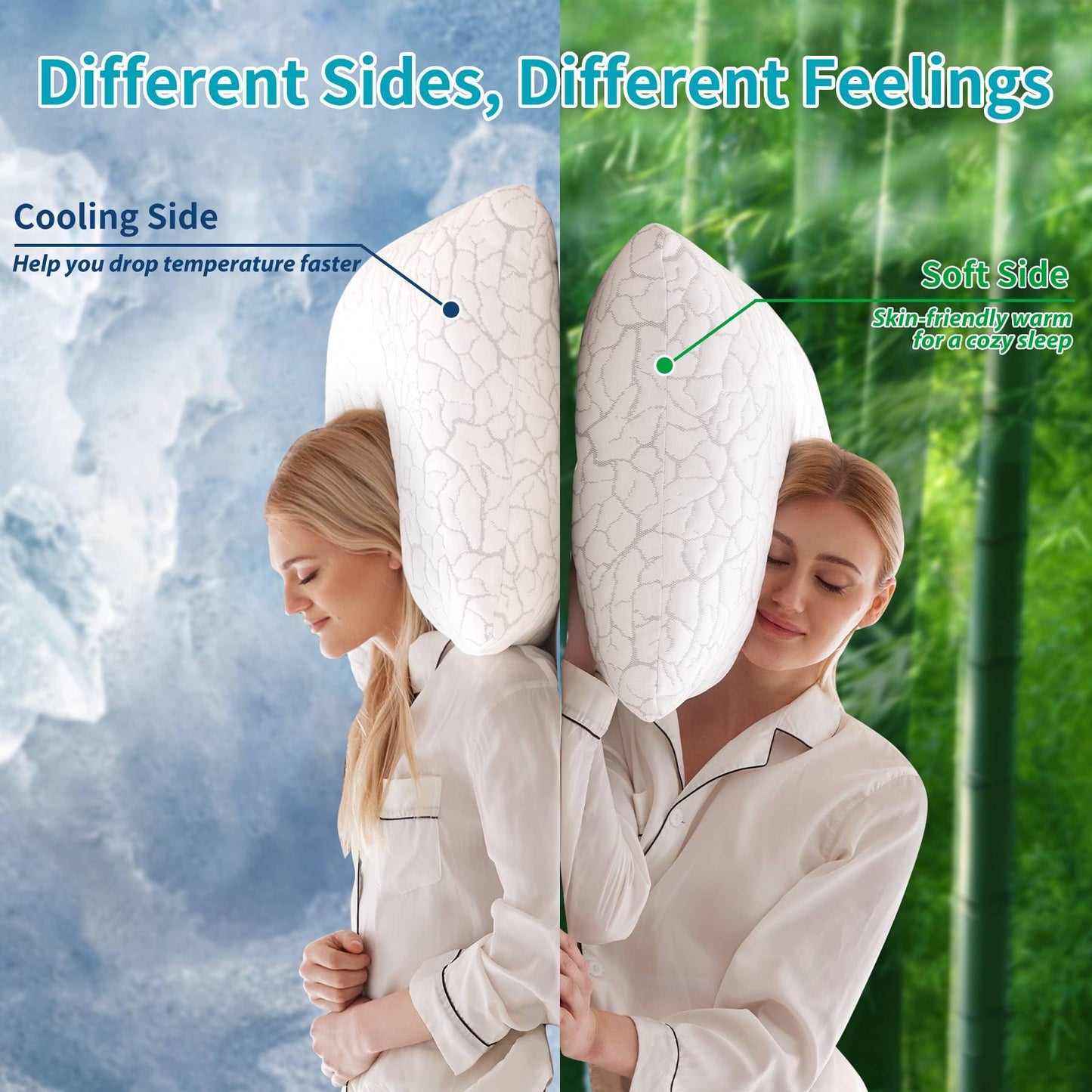 WGAKCED Cooling Pillows for Sleeping 2 Pack, Adjustable Shredded Memory Foam Pillows Queen Size Set of 2, Firm Bed Pillows for Side Back Stomach Hot Sleepers, Cold Pillow with Removable Washable Cover