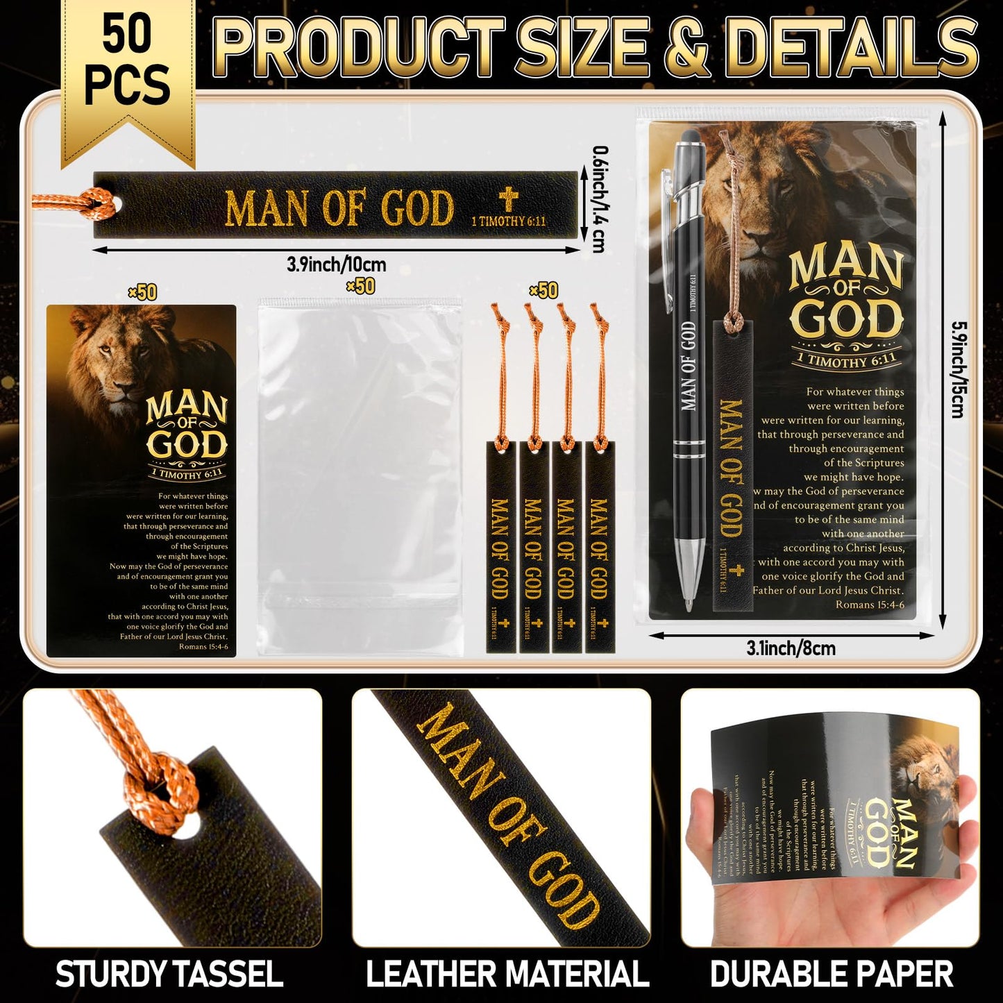 50 Sets Christian Fathers Day Church Gifts Bulk Christian Pens with Stylus Tips Man of God Gifts Men Bulk Bible Card for Men Dad Fathers Day Jesus Religious Godfather Pastor Sunday School Favor