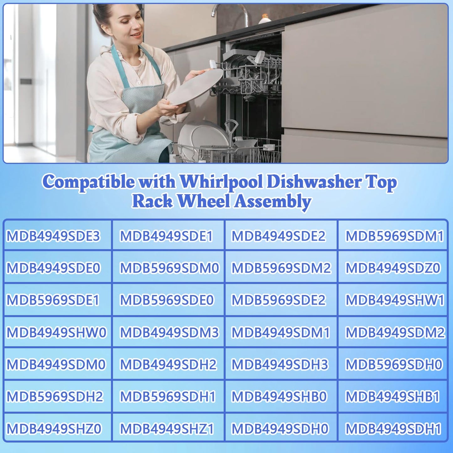 W10571738 Dishwasher Upper Dishrack Adjuster And Wheel Assembly Compatible with Whirlpool Maytag Dishwasher Top Rack Wheel Assembly Replacement Parts 3449627 PS11756470 WPW10571738 AP6023130 (4 Pack)