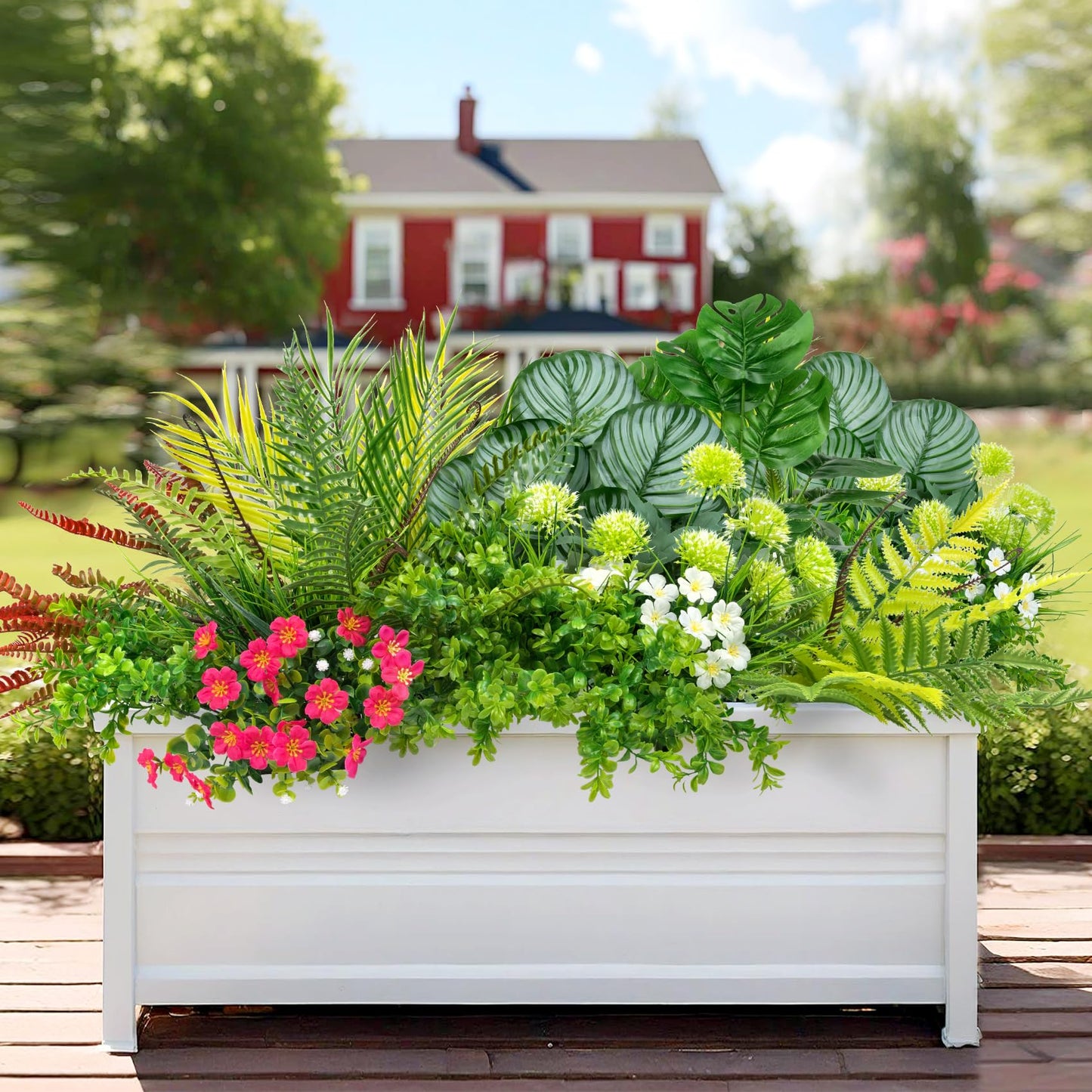 Besteek 20 Pcs Artificial Plants Outdoor Fake UV Resistant Artificial Flowers Greenery Stems Boston Fern Faux Shrubs Plastic Plants for Garden Porch Planter Window Box Home Decor