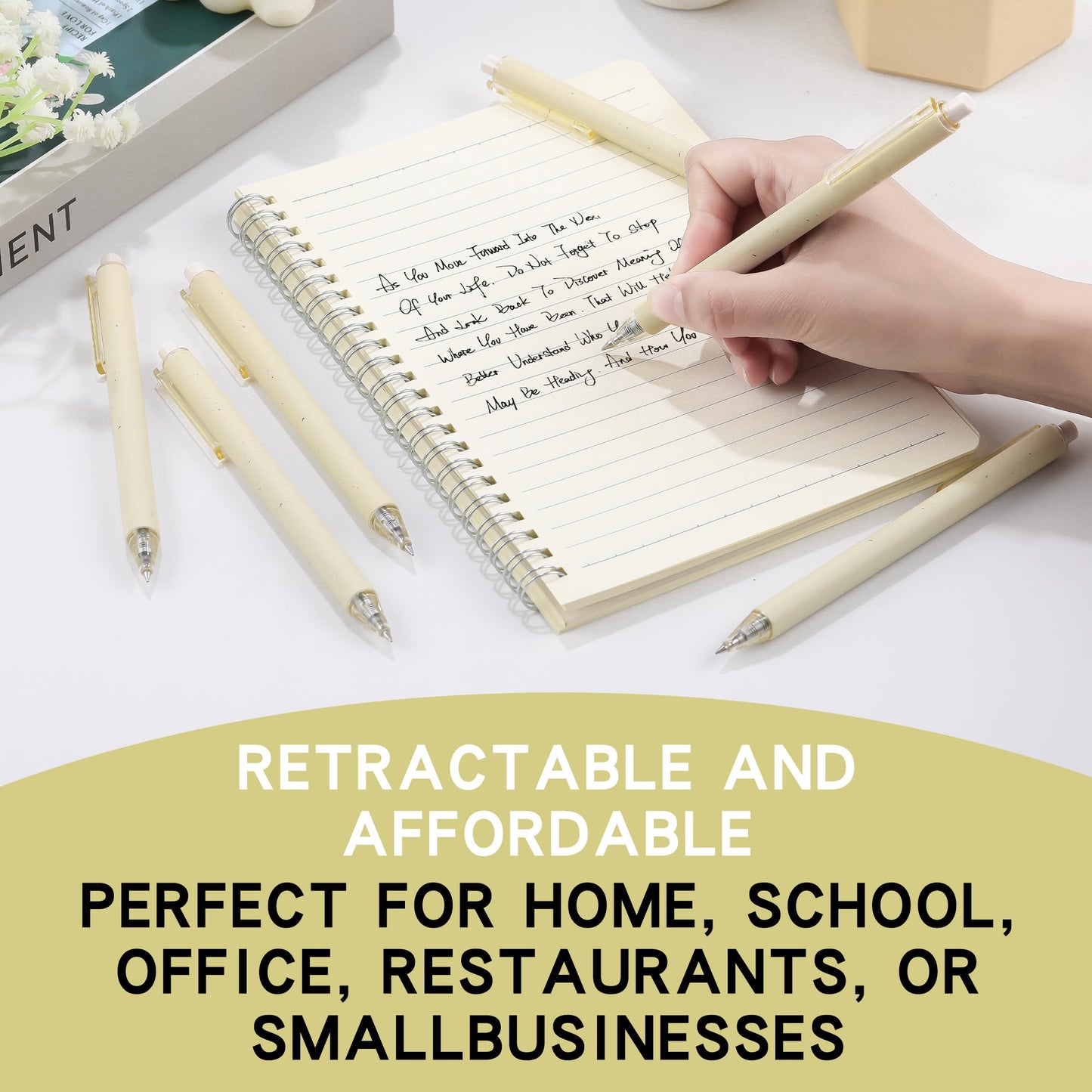 RIANCY 66 Pack Retractable Black Ballpoint Pens Bulk, 0.5mm Fine Point Click Pens, No Bleed No Smear Smooth Writing, Beige Barrel for Teacher Classroom Office School Supplies Wholesale