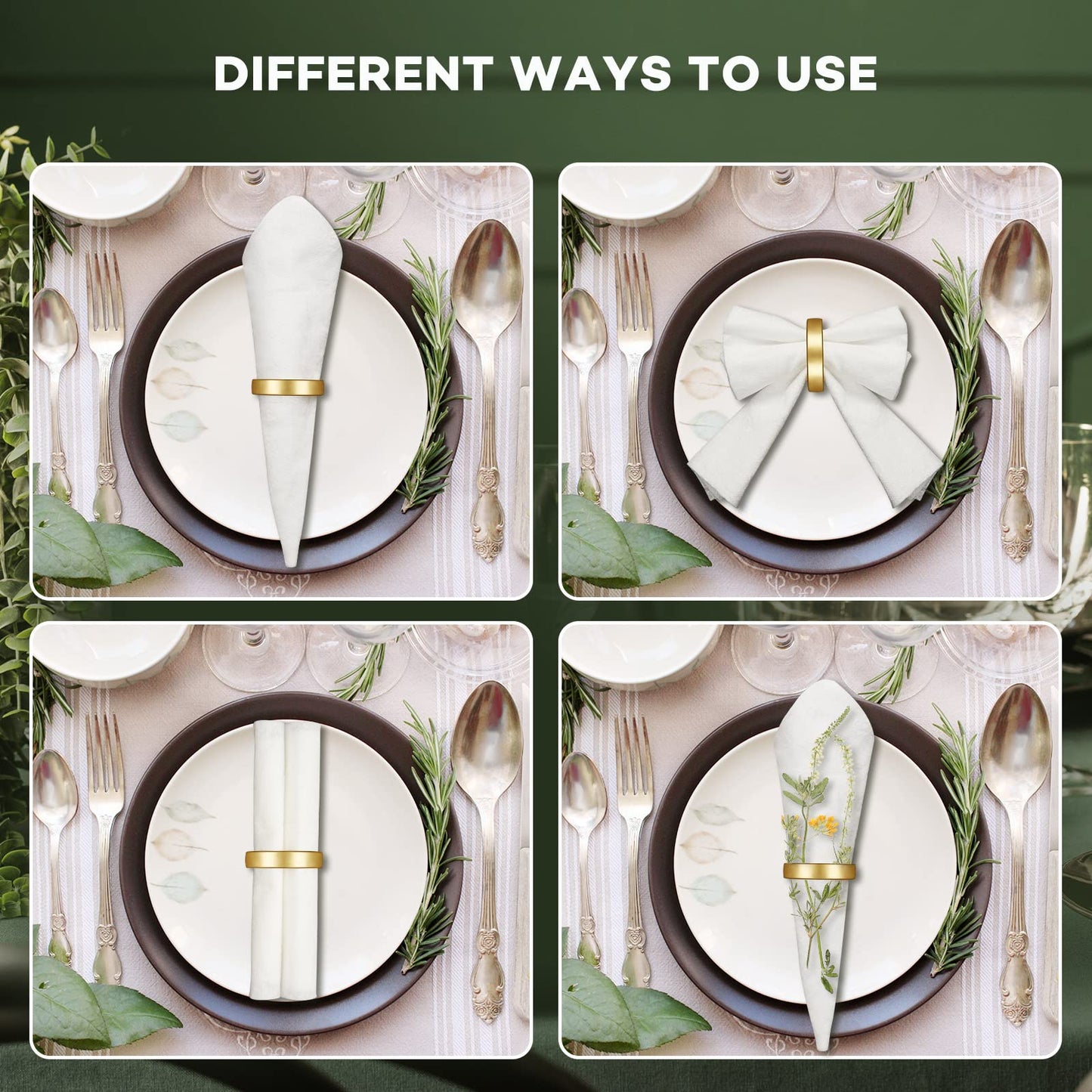 100 Pcs Stainless Steel Napkin Rings Festival Metal Napkin Ring Holders Modern Serviette Buckles Metallic Adornment for Table Settings Kitchen Dinner Party Wedding (Matte Gold Semicircle)