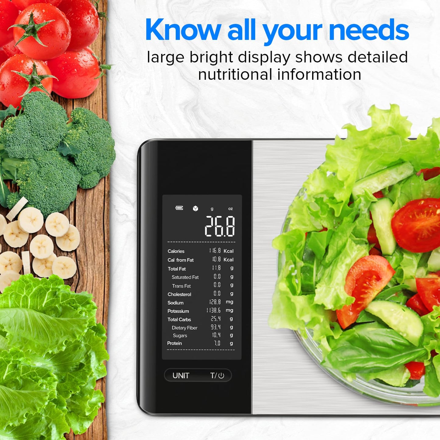 MrOwner Smart Food Kitchen Scale with Nutritional Calculator, Free App with 19 Nutrients Tracking, Calorie, Marco, Digital Weight Grams and Ounces for Weight Loss, Premium Stainless Steel, 22lb