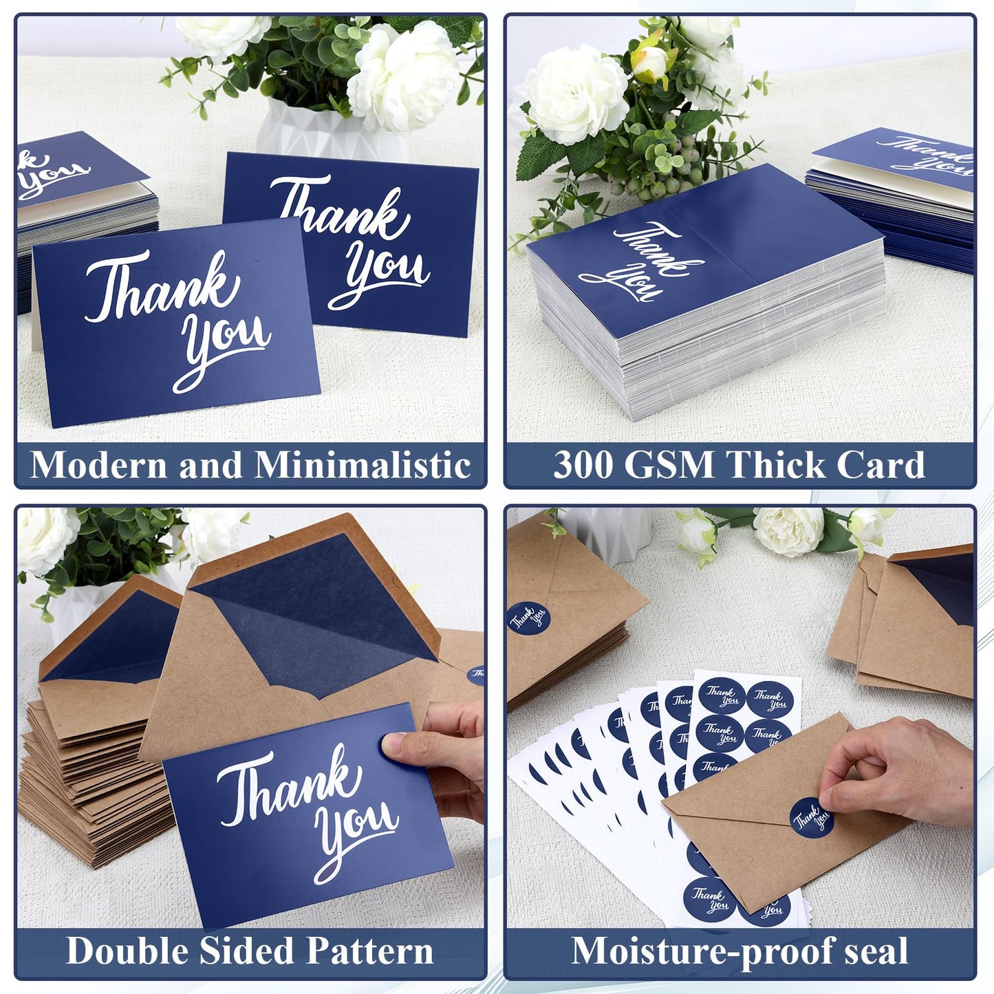 600 PCS Thank You Cards with Envelopes Matching Stickers Thank You Notes Bulk 4x6 Inch Minimalistic Design for Business Baby Shower Wedding Small Business Graduation Bridal Shower Funeral Navy Blue