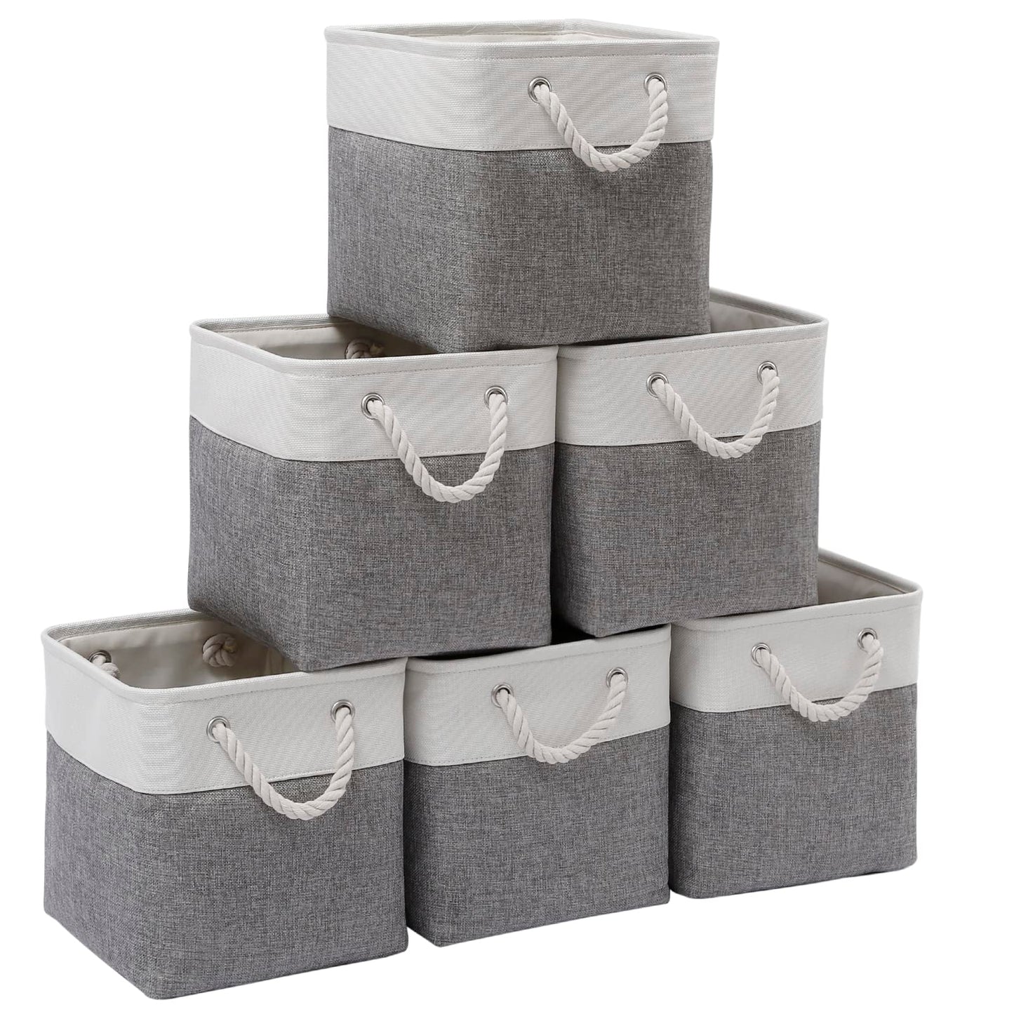 BOFUGA Cube Storage Bins, 6 Pack Collapsible Fabric Storage Cubes, 11 Inch Cube Organizer Bins with Handles (White/Gray)