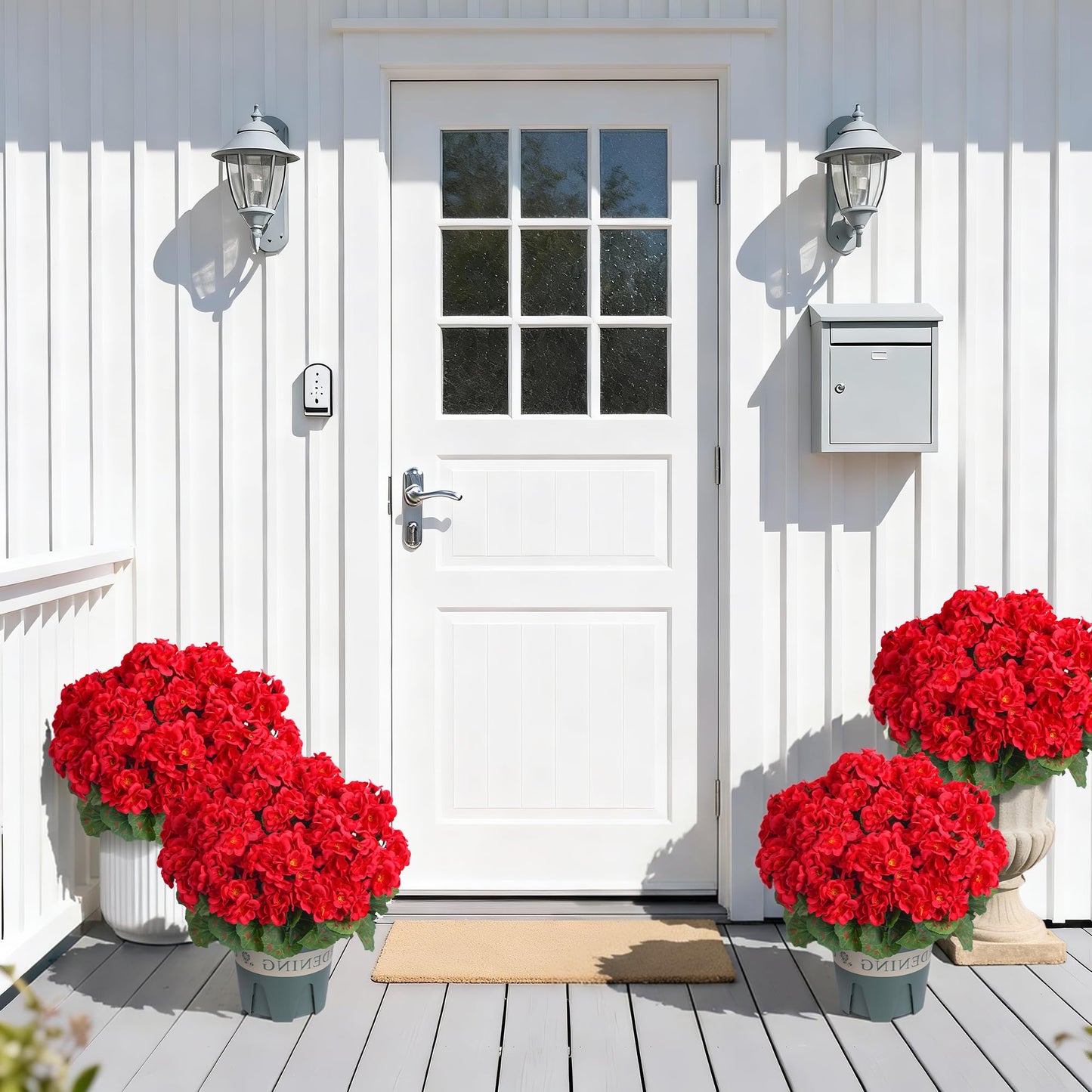 Geraniums Artificial Flowers for Outdoors, 2 Pack Potted Plants Red Faux Geraniums Bush Artificial Topiaries Realistic UV Resistant Fake Flowers Plants for Planters Outside Gardens Front Door Indoor