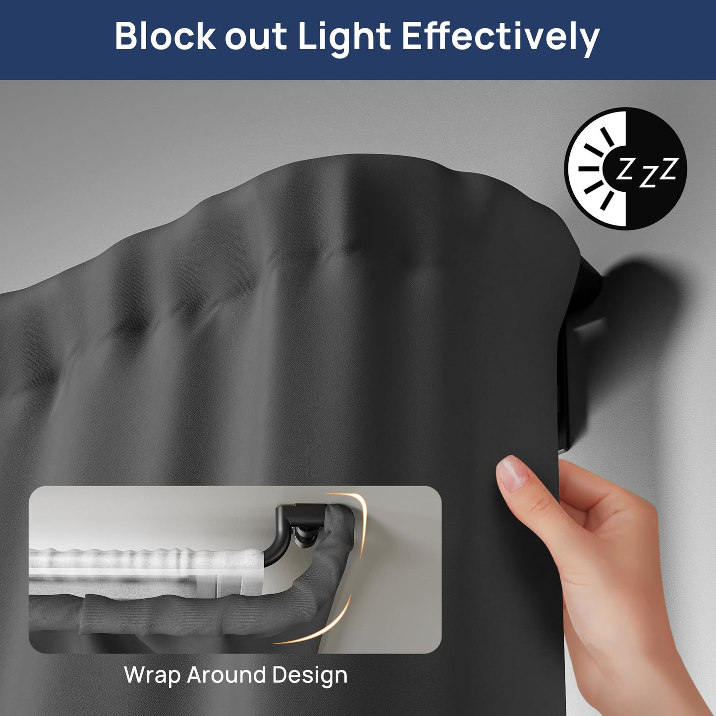 ENJOYBASICS Double Curtain Rod，Blackout Wrap-Around Curtain Rods for Windows 66 to 120 Inch for Room Darkening Curtains，Adjustable from 32 to 129 Inch, Matte Black