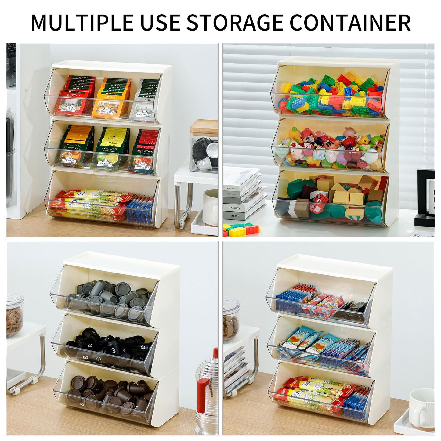 Nineween 3 Pack Coffee Pod Organizer, Plastic Sugar and Creamer Holder for Kitchen Counter, Stackable Tea Bags Storage Basket for Cabinet, Large Desk Accessories and Art Crafts Container