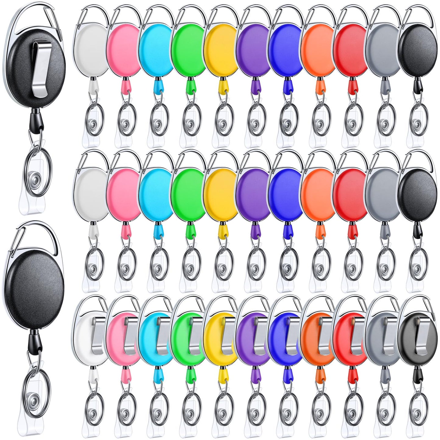 Yaomiao 60 Pack Retractable Badge Holder Reel with Clips Heavy Duty ID Card Holder Reels Bulk with Key Ring for Office Worker Doctor Nurse Employee School Students (Colorful)