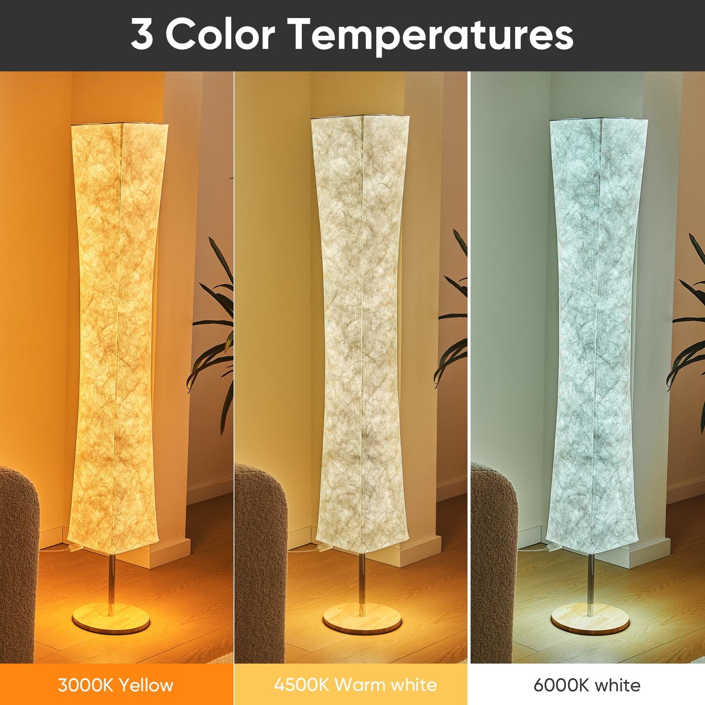 Soft Light Floor Lamp, 58 inch Simple Design Morden 3 Color Lighting Remote Control LED lamp with Tyvek Fabric Shade,Brightness Adjustable for Living Room Bedroom Game Room