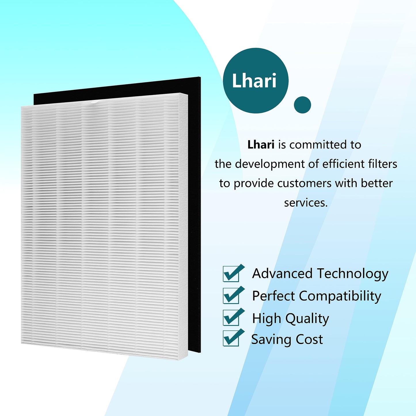Lhari D360 True HEPA Replacement Filter D3 Compatible with Winix D360 Air Purifier, Item Number 1712-0101-02, 2 H13 True HEPA Filters with 8 Carbon Pre-filters