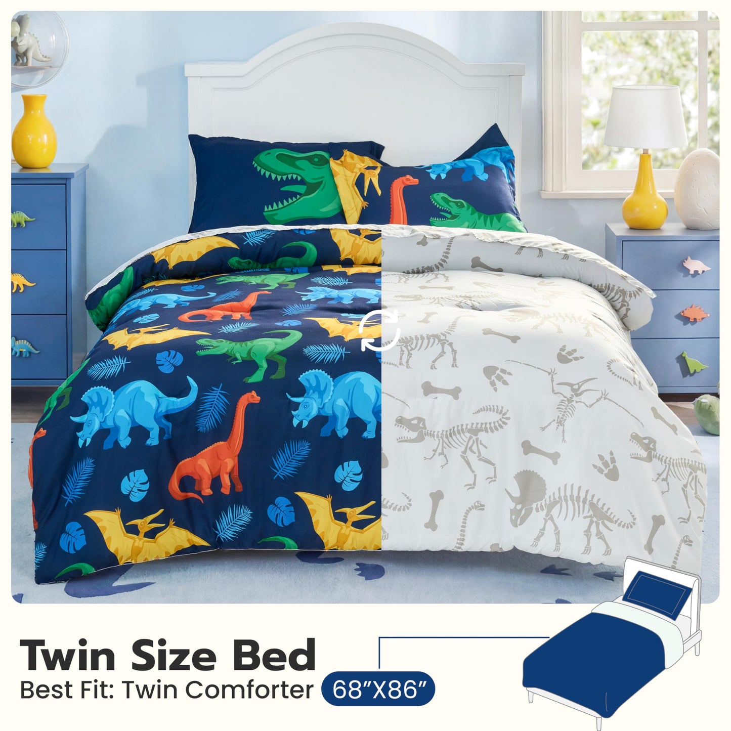 Joiedomi Kid Twin Comforter Set 5 Piece Dinosaur Bedding Set for Boys Girls Super Soft Microfiber Bed in a Bag with Comforter Sheets Pillowcase Sham