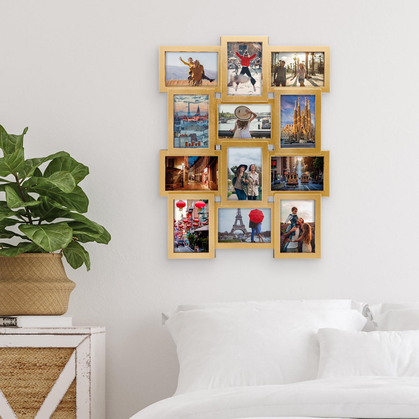 MELANNCO Collage Picture Frame for Wall, 12-Opening Gold Photo Display Holds Six 4x6 and Six 6x4 Photos, 23.25 x 18 Inch Wall Decor Collage Frame