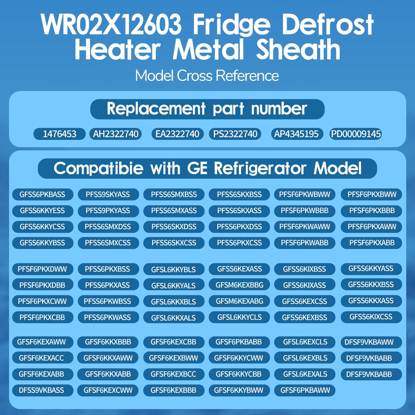 WR02X12603 Refrigerator Defrost Heater Assembly Compatible With GE Heavy DUTY GFSS6KKXASS DFSF9VKBABB, 1476453 Fridge Defrost Heater Metal Sheath Replace AH2322740 EA2322740 PS2322740 AP4345195