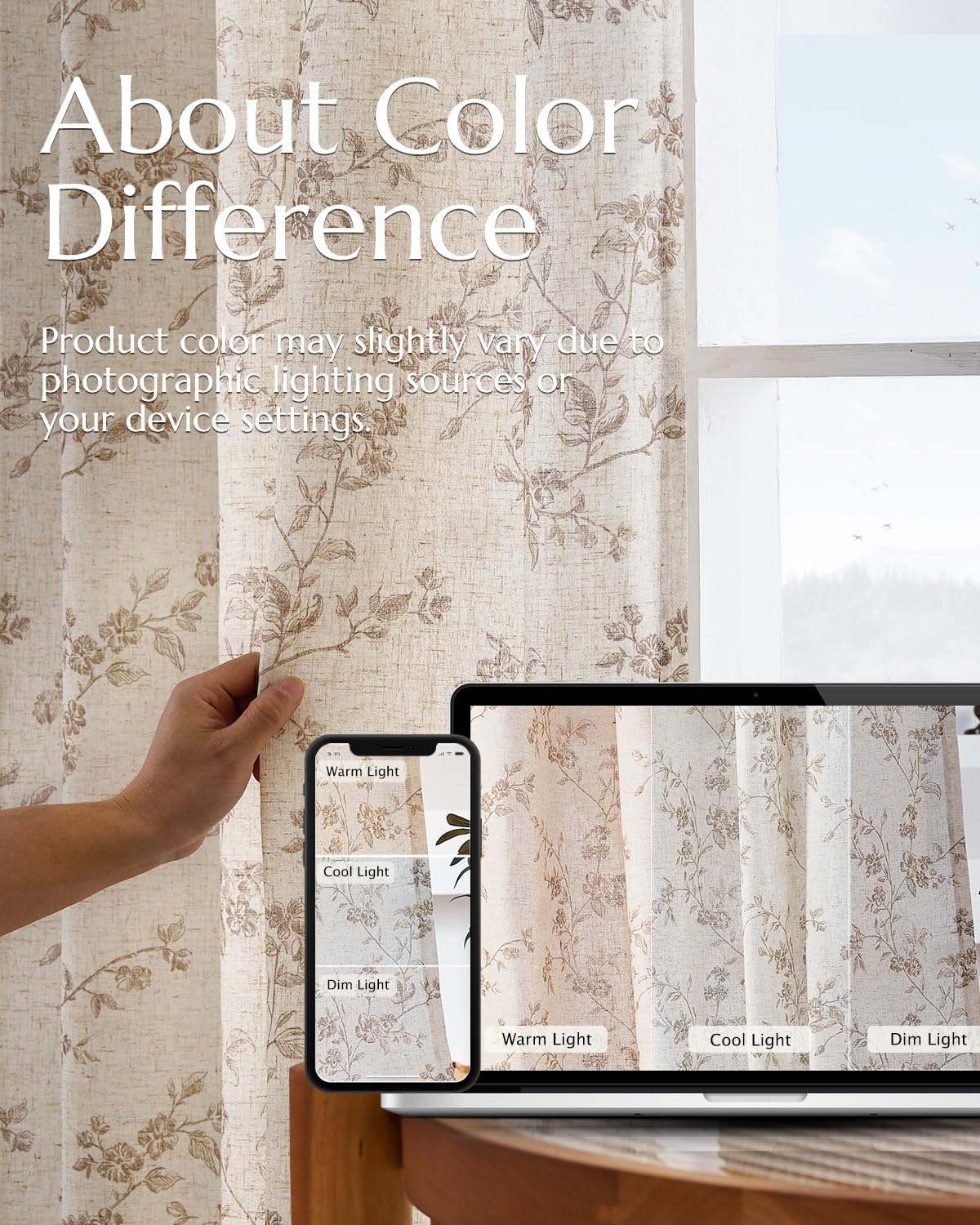 jinchan Linen Floral Curtains for Living Room 84 Inch Length Taupe Printed Curtains Back Tab French Country Farmhouse Flower Patterned Drapes Bedroom Window Curtain Set 2 Panels