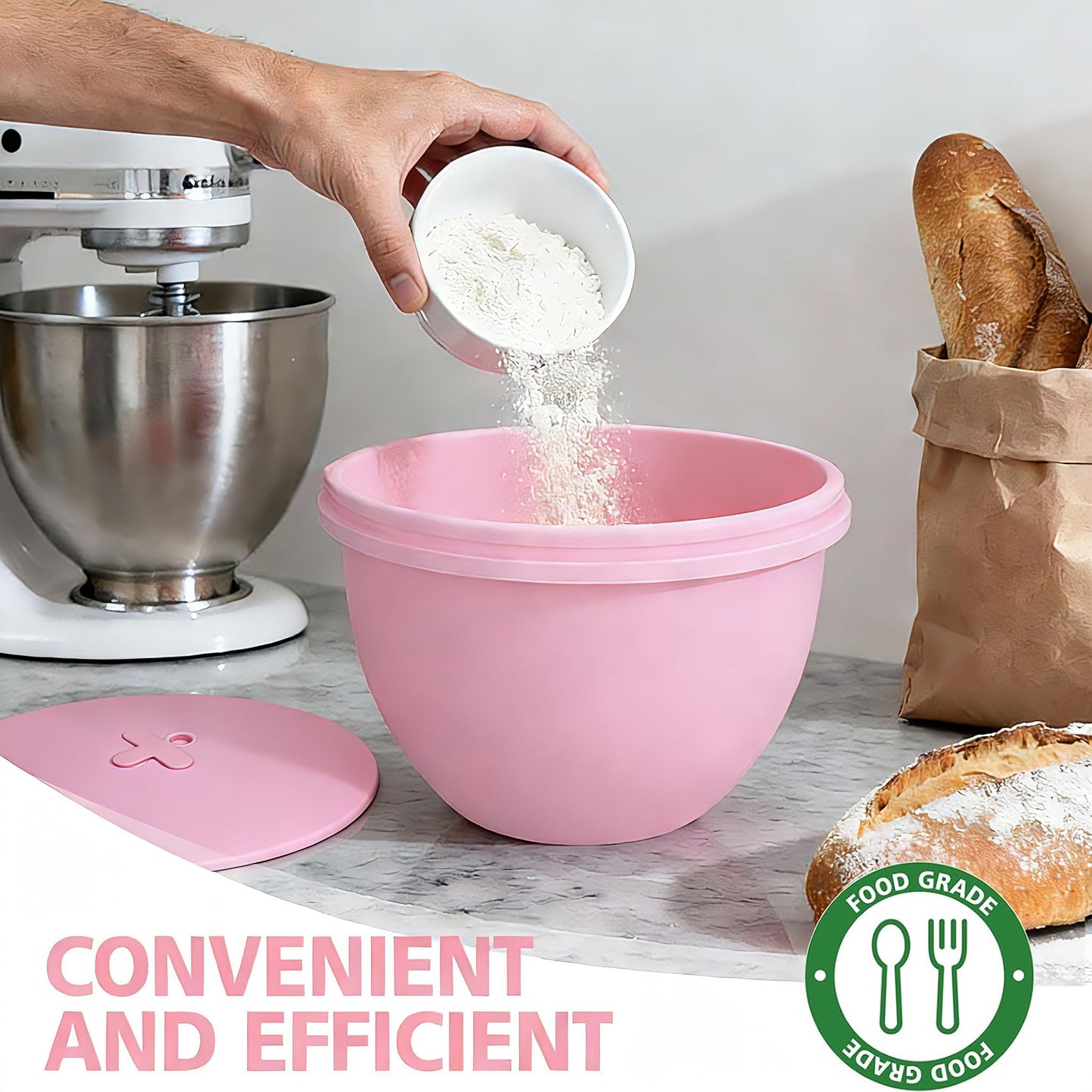 5 Qt silicone liners for kitchenaid stand mixer, Silicone Bowl Liners with Lids, Kitchen Aid Accessories and Attachments for Baking and Cooking (3pcs) thicken