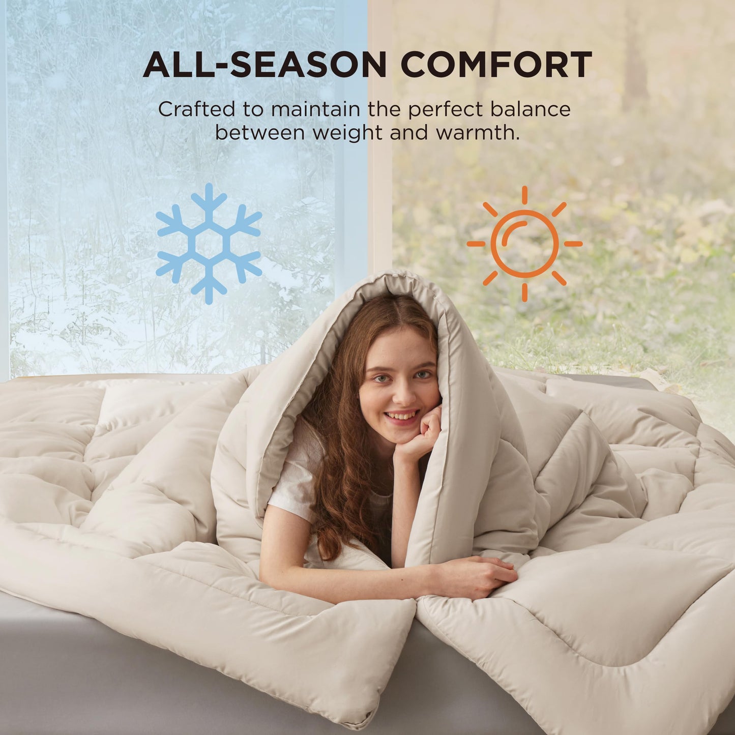 Bedsure Comforter Duvet Insert - Quilted Comforters Queen Plus Size, All Season Duvet, GentleSoft Down Alternative Bedding Blanket, with 8 Tabs, Gifts for Women/Men,Linen,Queen Plus 90 x 90 Inches