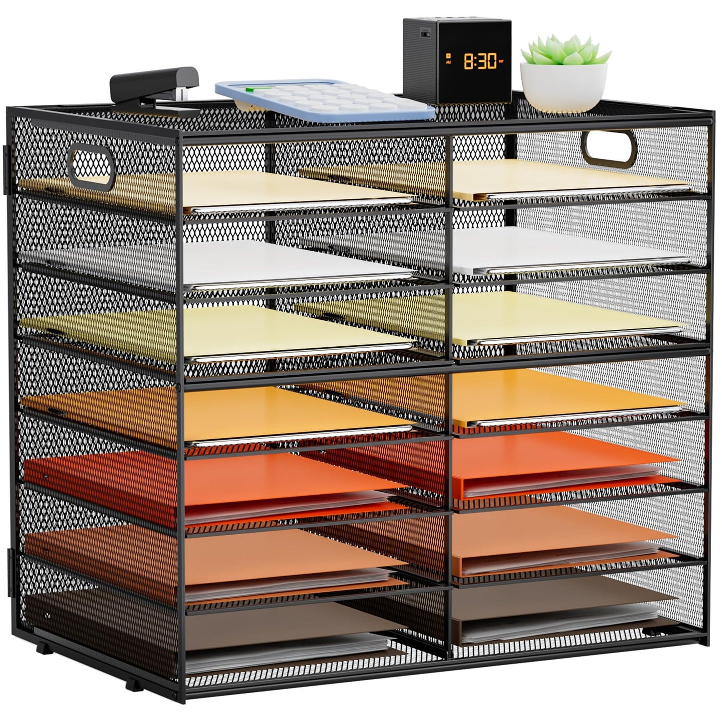 Marbrasse 8 Tier Desktop Literature Organizer, Mesh Paper Organizer Desk Organizers, File Sorter Mail Center Paper Storage Cabinet Classroom Keepers Mailbox for Office Home School, Black