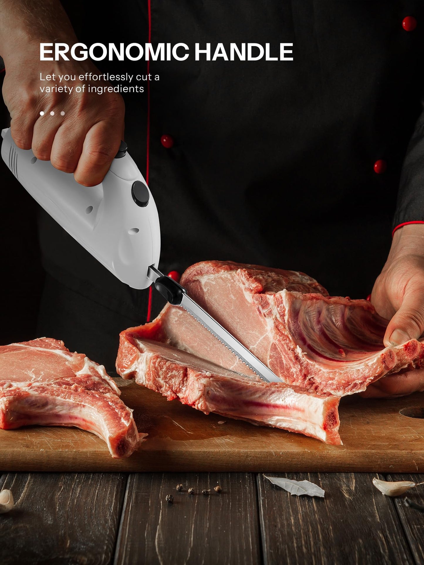 Reemix Electric Knife With Handle, 150W Powerful Electric Knife Set for Carving Meats, Poultry, Bread, Serving Fork and 2 Carving Blades Included (White with Handle)