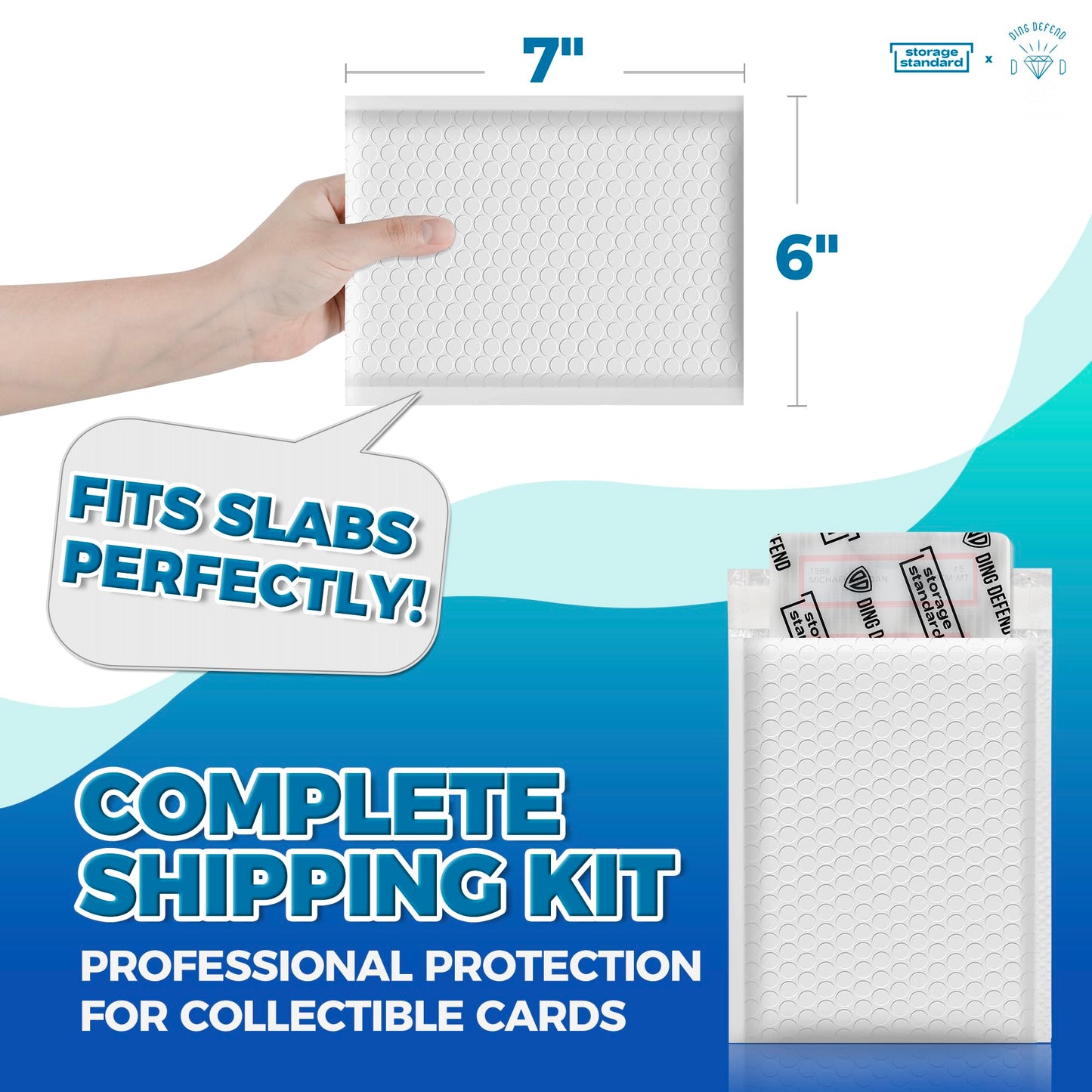 Ding Defend Card Shipping Kit Envelope Bubble Mailers - Includes 110 4’’ x 6’’ Semi-Transparent Small Padded Envelopes/Protectors, 55 Small Bubble Mailers, 240 Tape Seals for Collectible Cards & Slabs