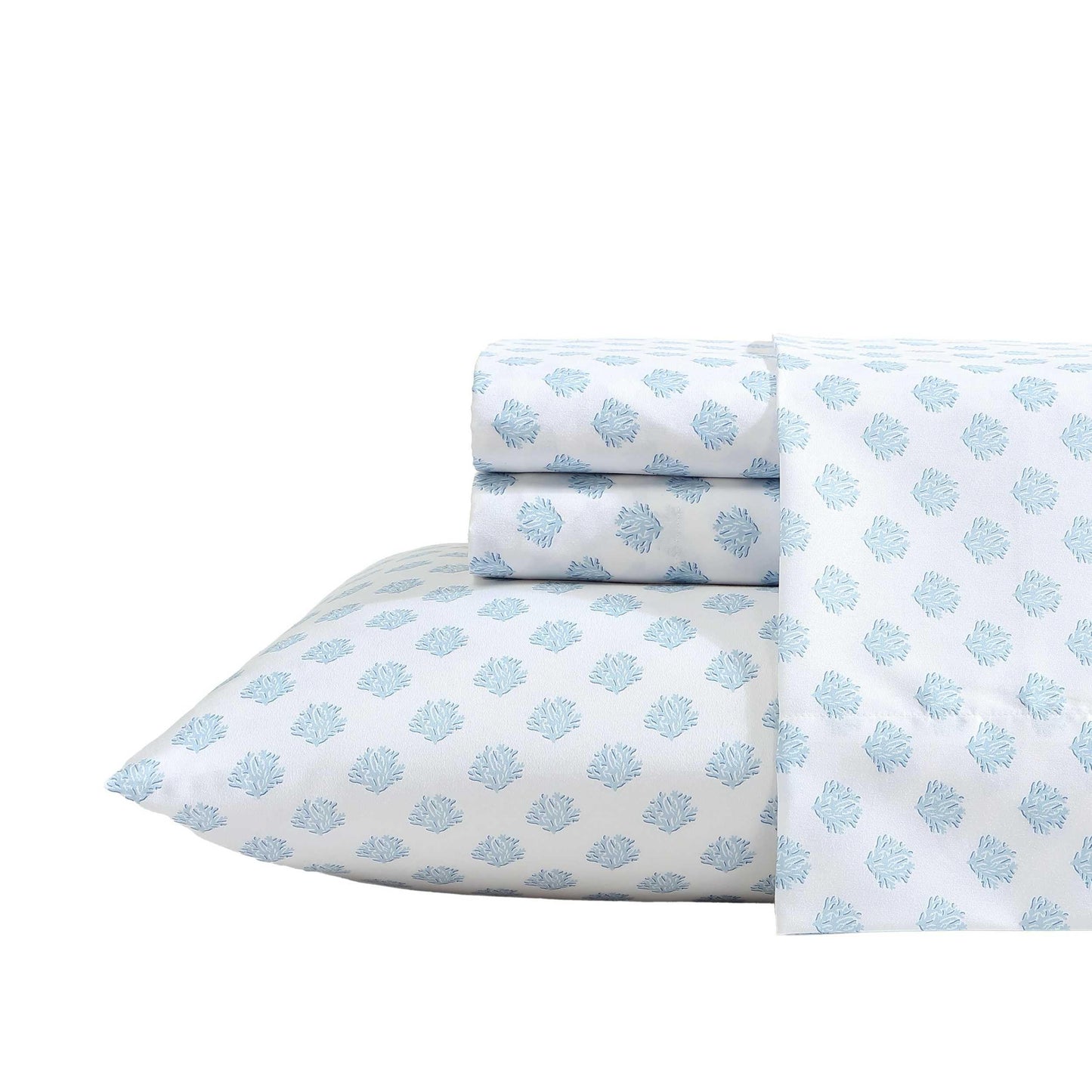 Nautica - Sheet Set, Breathable & Cooling Microfiber Bedding with Matching Pillowcase, Deep Pocket, Fully Elasticized (Coastal Coral Ocean Breeze Blue, Twin XL)