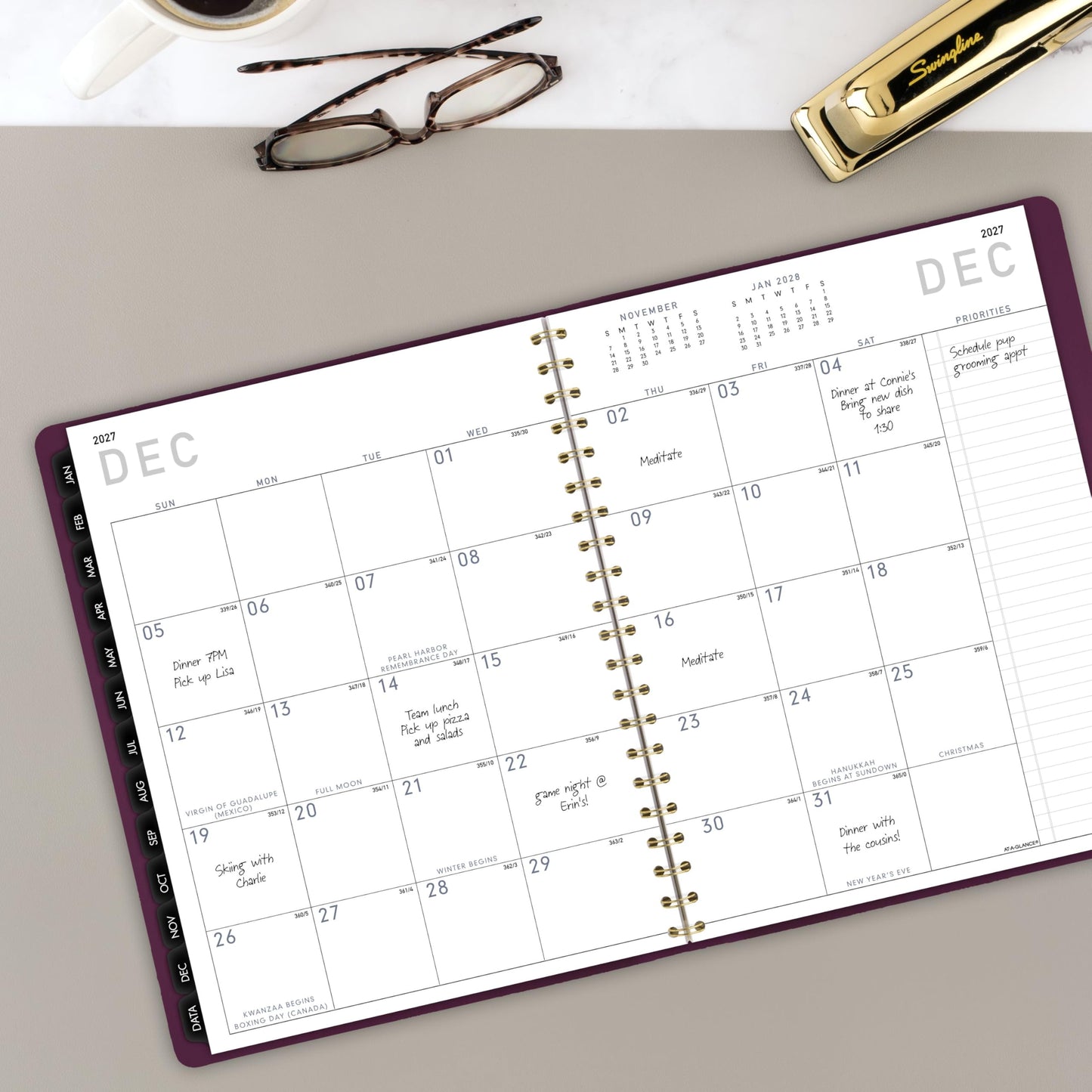 AT-A-GLANCE 2027 Appointment Book Planner, Weekly & Monthly, 8.25" x 11", Half-Hourly, Contemporary, Purple (70940X1427)