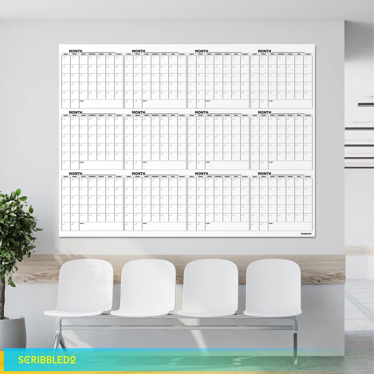 Large 36"x48" White Board Calendar for Wall 12 Month Planner Board Big Dry Erase Wall Calendar Monthly Large Includes 6 Markers Eraser Push Pins & Mounting Tape
