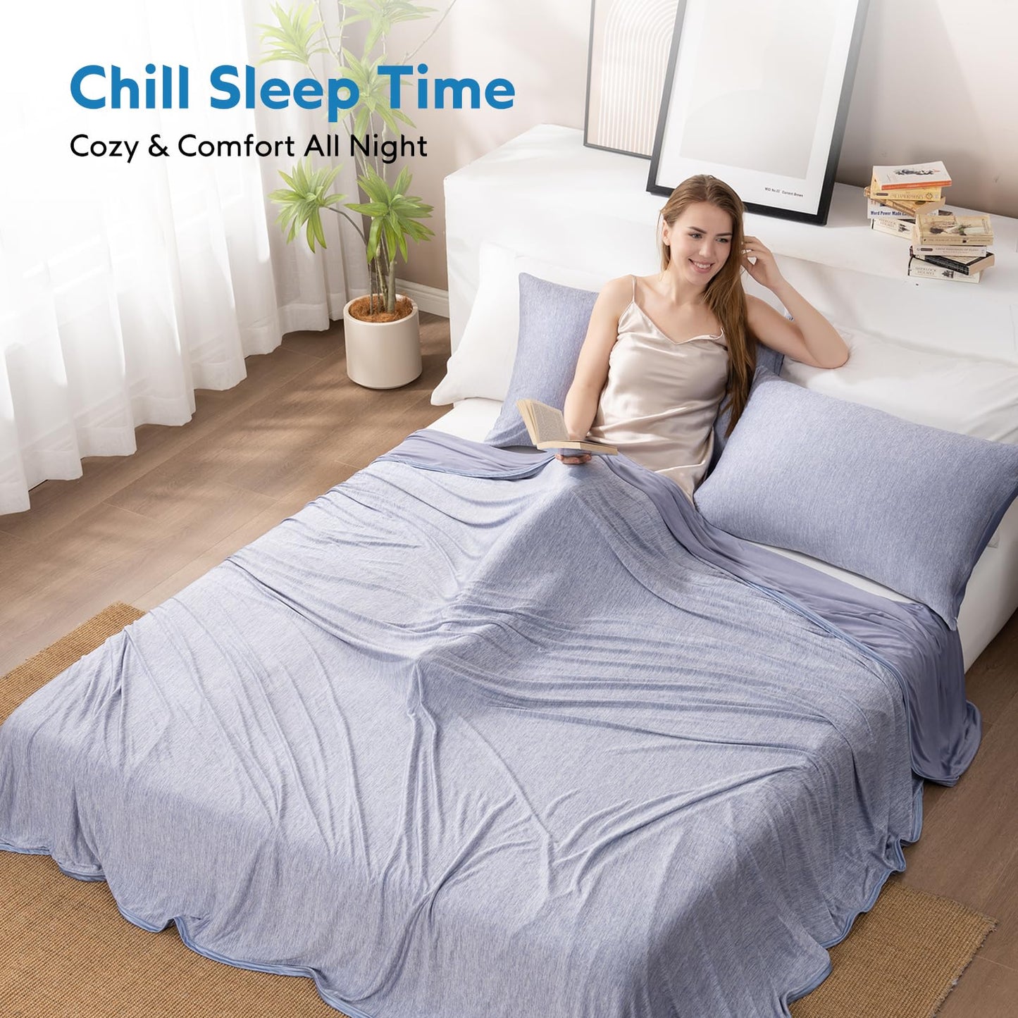 HOMFINE Cooling Blankets for Hot Sleepers - Summer Blanket Thin Lightweight Breathable Soft Double Side Enhanced Cooling for Bed Couch Sofa, Keep Cool for Night Sweats (Blue, 60 x 80 inches)