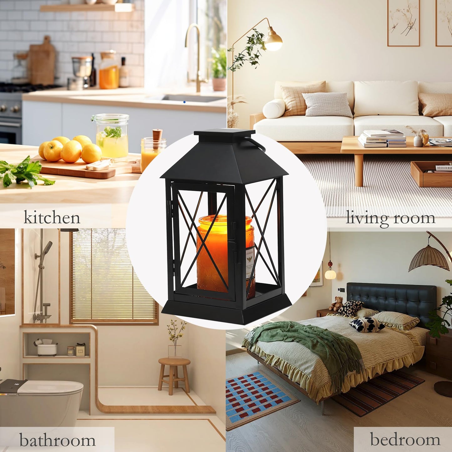 Aaffkaa Candle Warmer Lamp with Timer Dimmable,Compatible with 3 Wick Candle/Large Candle,Vintage Lamp Candle Warmer Lantern Farmhouse Style,Fully Enclosed Designed and Hanging Up-Black