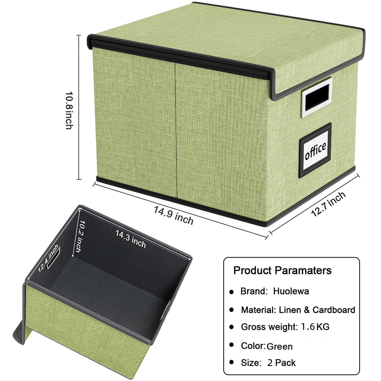 Huolewa File Organizer Boxes with Lids, Linen Hanging Filing & Storage Box with Plastic Slide for Office/Decor/Home, Universal Hanging Filing Organization Box for Letter/Legal Folder