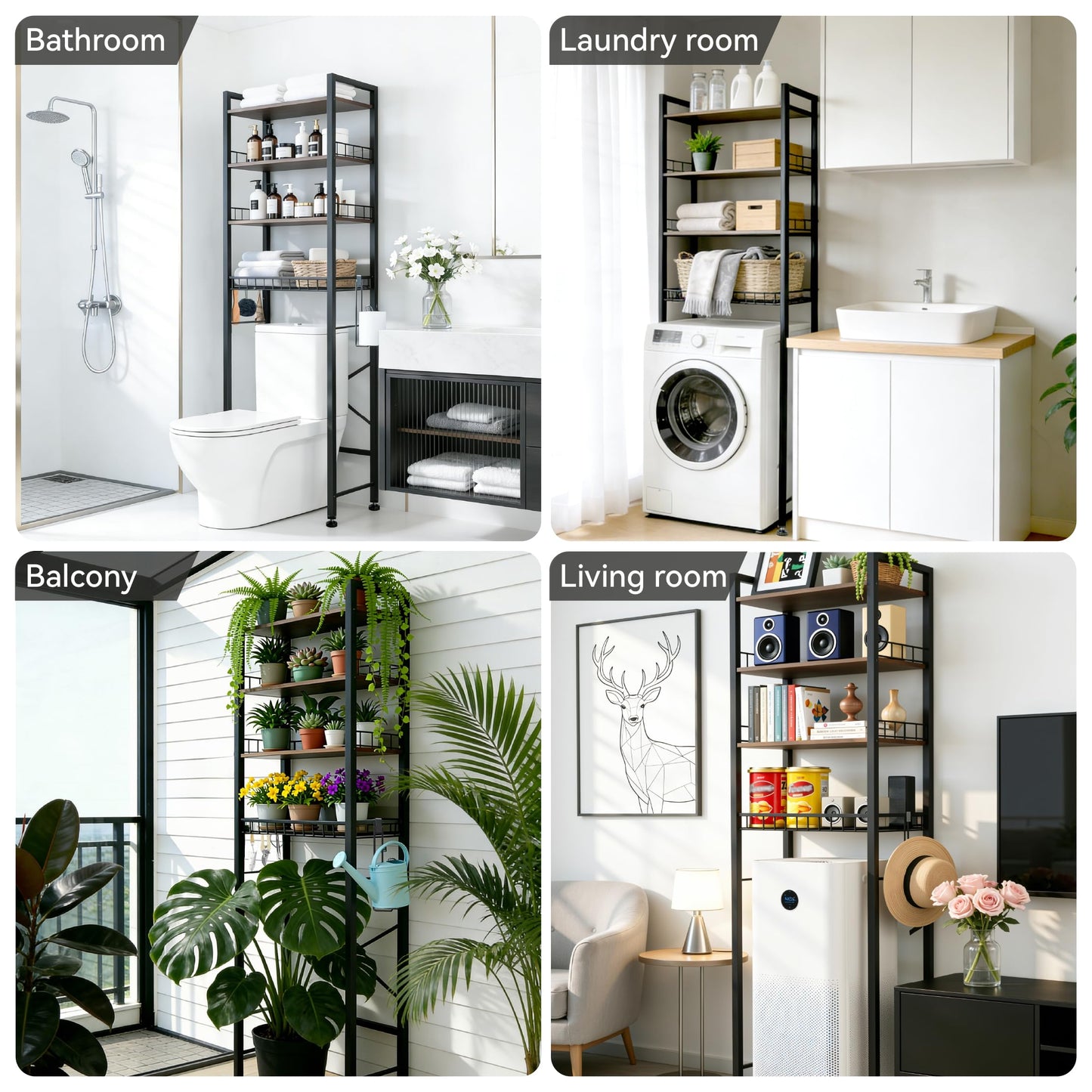 Lovswan 4-Tier Bathroom Organizer Shelf Over The Toilet Storage Cabinet with Feet Pad Over The Toilet Storage Rack with Adjustable Shelf and Basket Bathroom Shelves Above Toilet Bathroom Shelves
