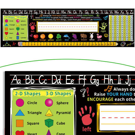 17.3 x 5 Inch Self Adhesive Name Tags for Classroom Student Desks,Multipurpose Manuscript Name Plates with Alphabet Letters,Class Rules(48 Pack)