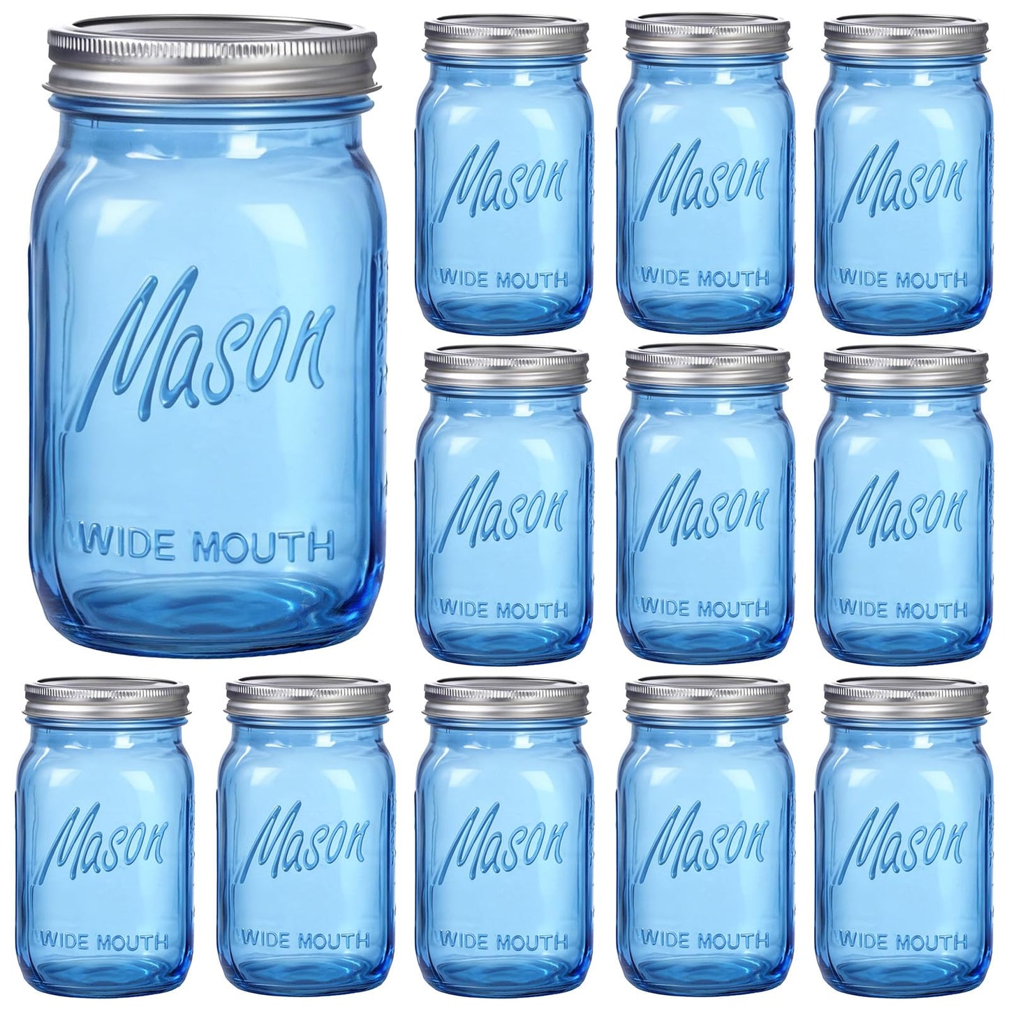 Rubtlamp Blue Mason jar 32 oz, 12 Pack Glass Jars - Wide Mouth Mason Jars with Airtight Lids for Pickling, Fermenting, Food Storage&DIY Crafts, Microwave & Dishwasher Safe