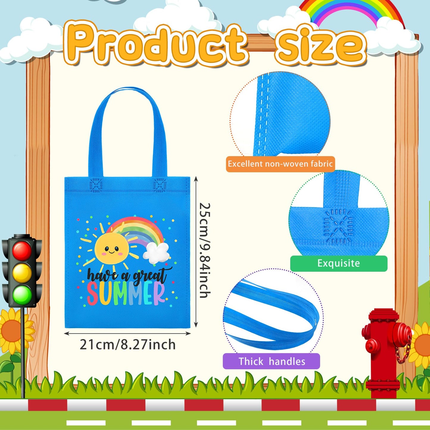Dansydaisy 24 Pcs End of the Year Gift Bags for Students Bulk Rainbow Non Woven Tote Bags Party Favor Bag with Handles for Sunday School Gift Teacher Appreciation Graduation Party Supplies (Summer)