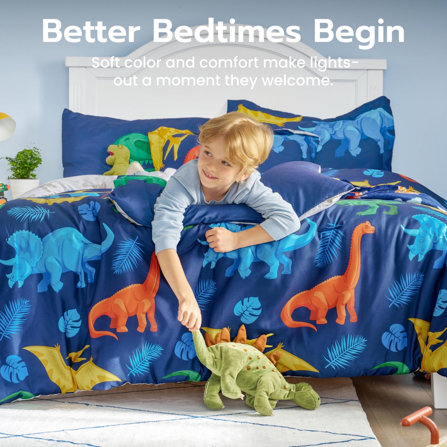 Joiedomi Kid Twin Comforter Set 5 Piece Dinosaur Bedding Set for Boys Girls Super Soft Microfiber Bed in a Bag with Comforter Sheets Pillowcase Sham