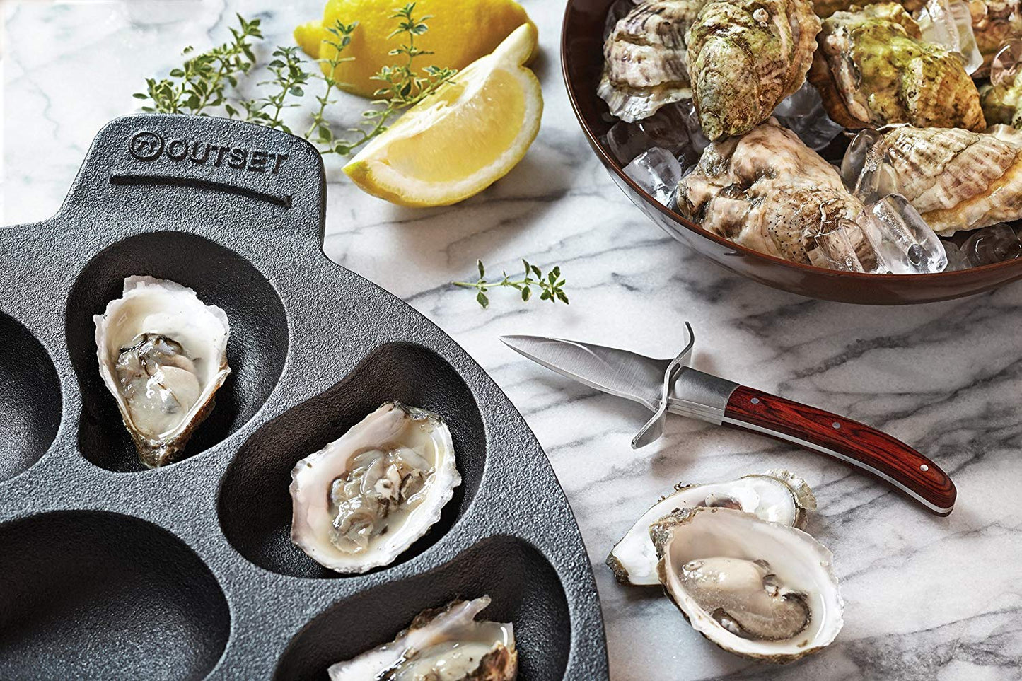 Outset Cast Iron Oyster Grill Pan, 12 Cavities, Black Oyster BBQ and Serving Pan