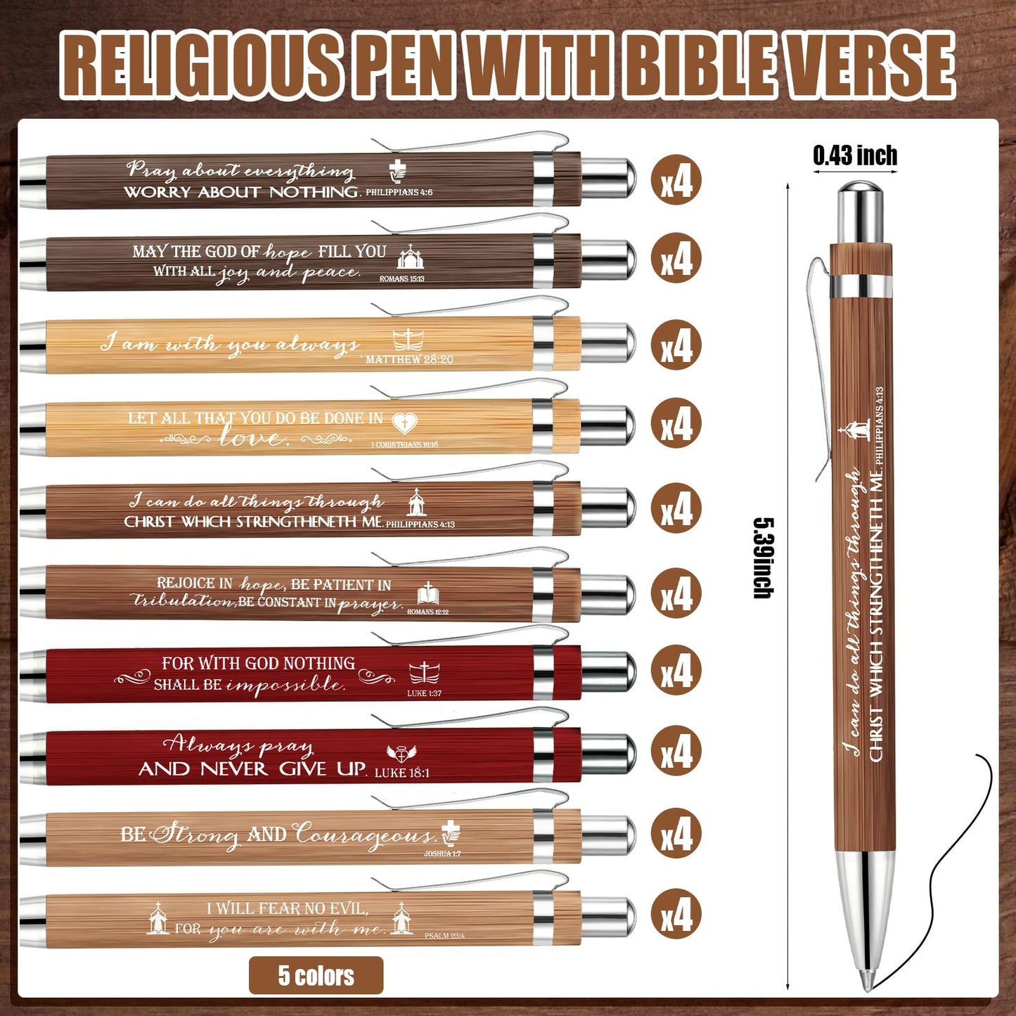 Spakon 120 Pcs Fathers Day Church Gifts Bulk, 40 Bible Verse Bamboo Pens 40 Church Keychains 40 Cross Bookmarks and Bags for Religious Sunday School Christian Party