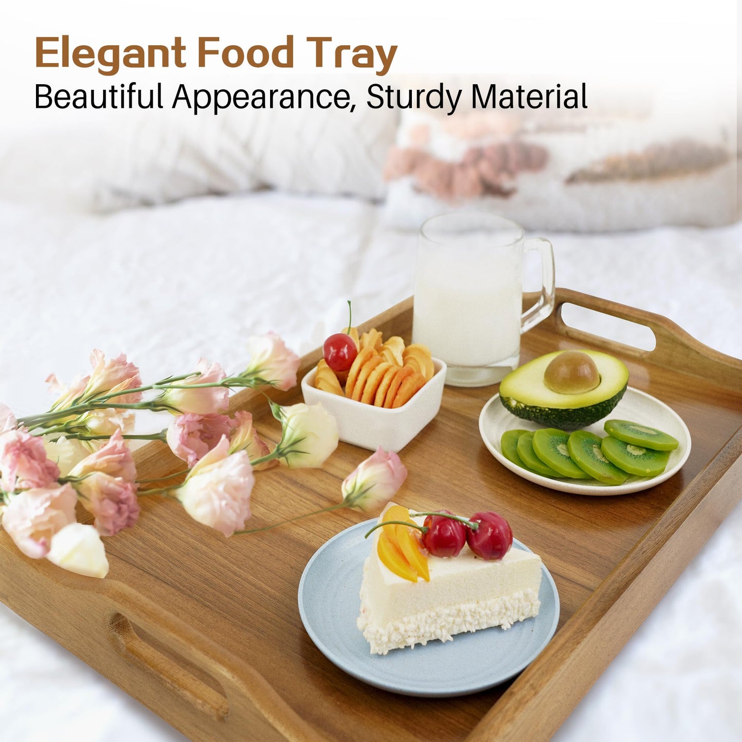 Utoplike Acacia Bed Tray Table for Eating, Large Breakfast Tray with Folding Legs, Wood Serving Trays for Laptop Working